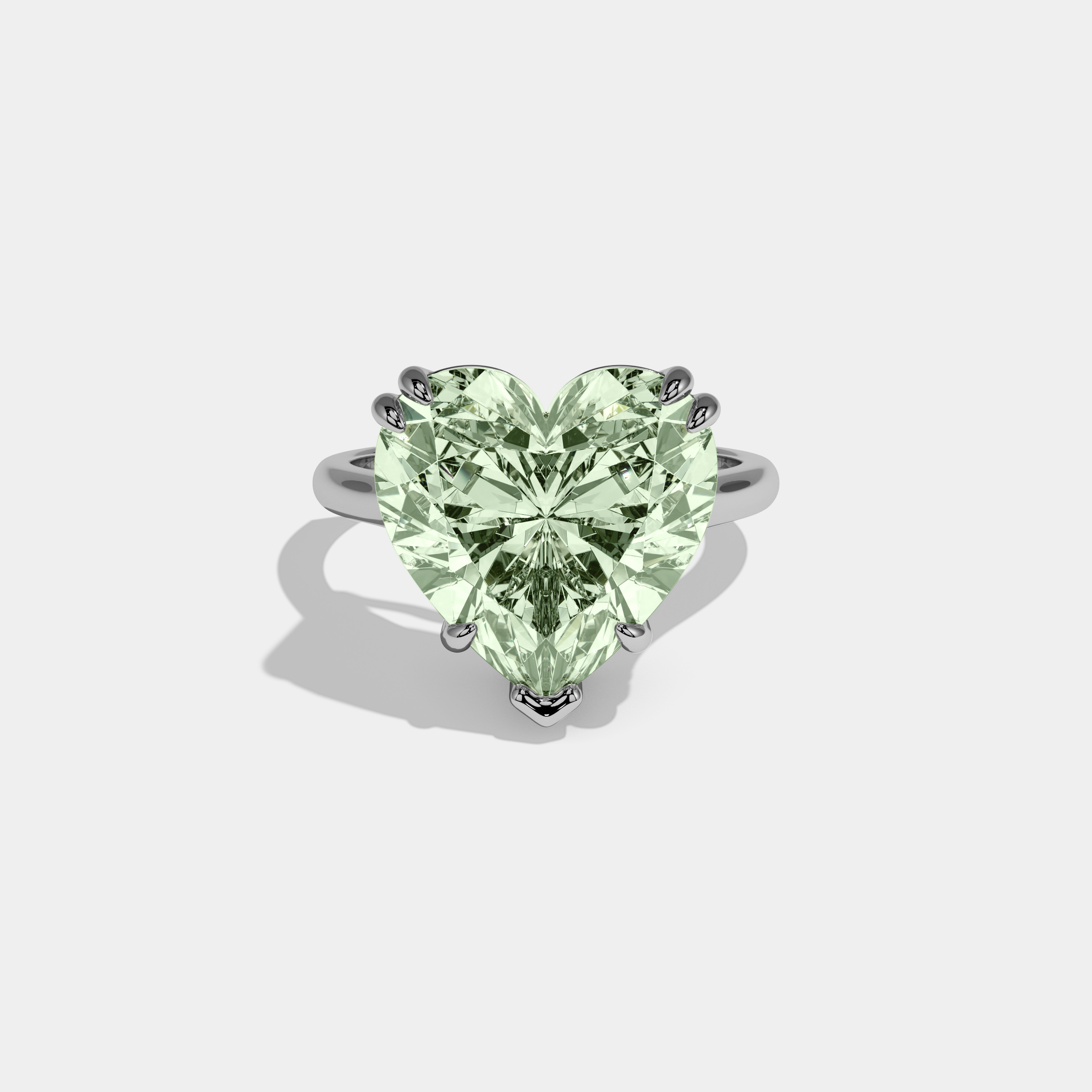 Matilda Fancy Light Green Heart Brilliant Cut Diamond Plain Band Engagement Ring 6ct 18K White Gold