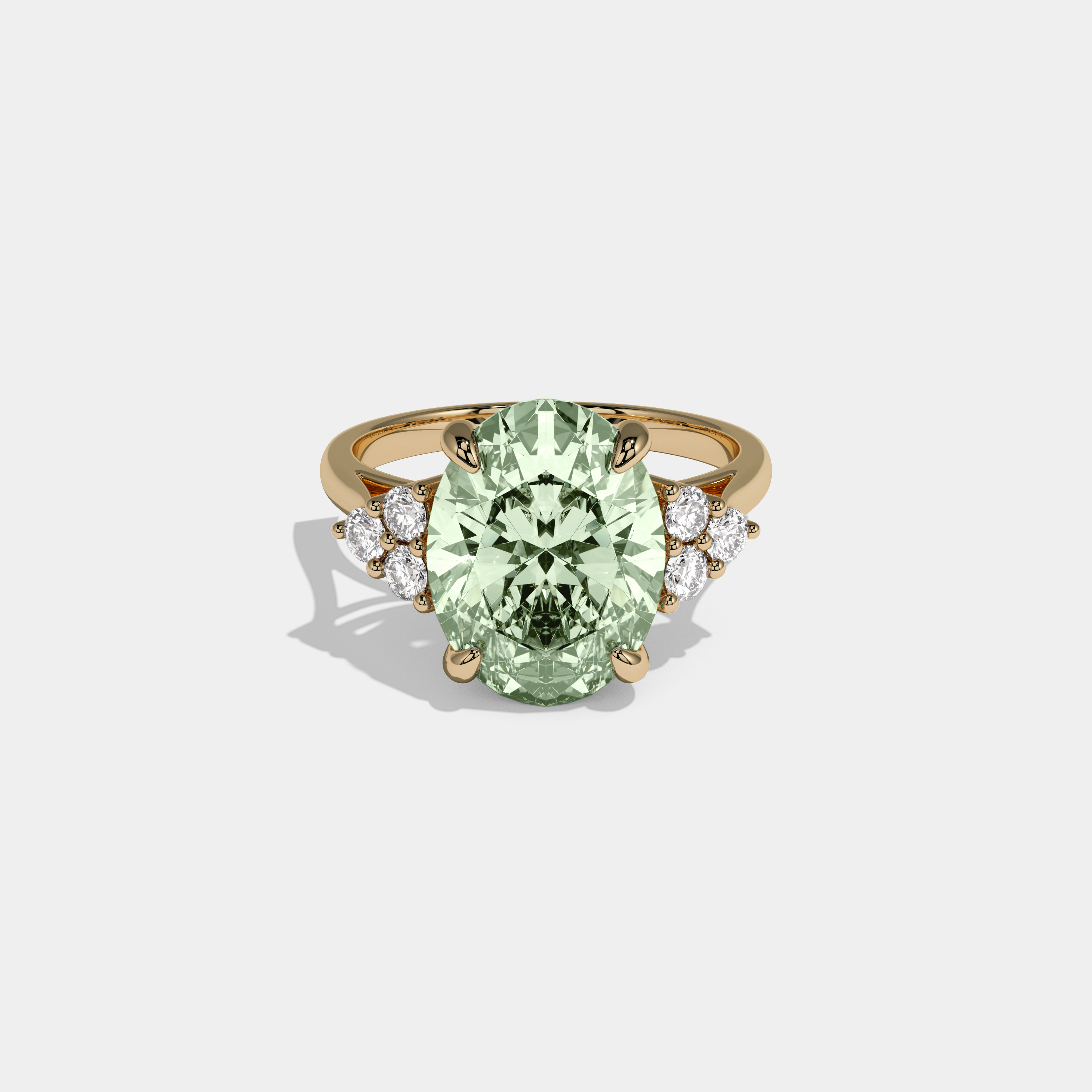Matilda Fancy Light Green Oval Cut Diamond Plain Band Engagement Ring With Round Sides 6ct 18K Yellow Gold