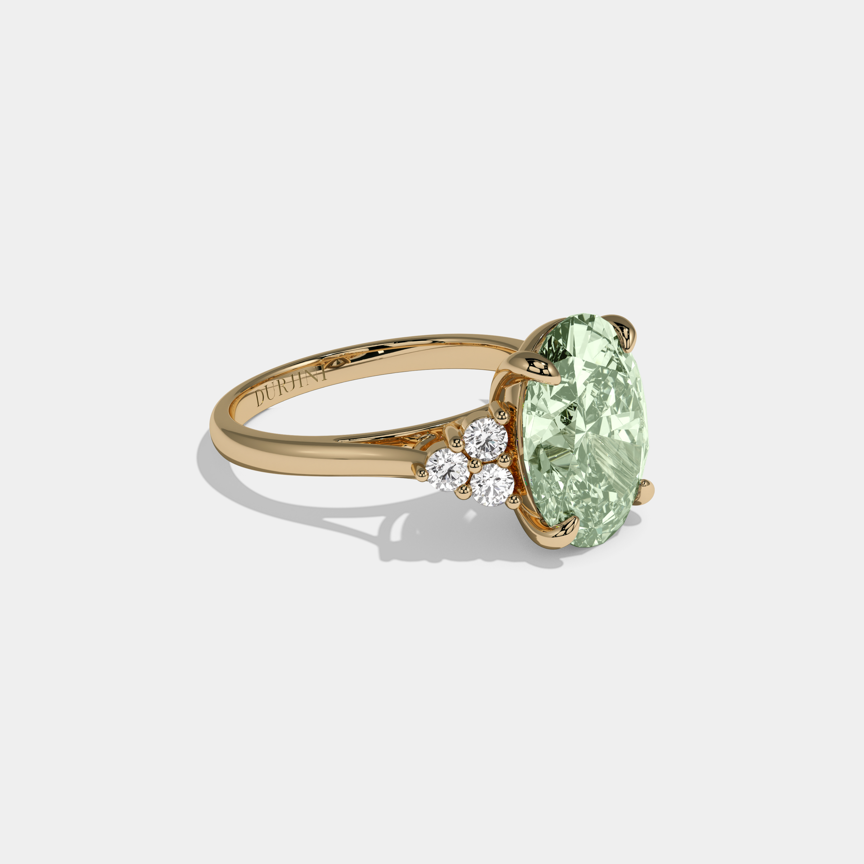 Matilda Fancy Light Green Oval Cut Diamond Plain Band Engagement Ring With Round Sides 6ct 18K Yellow Gold