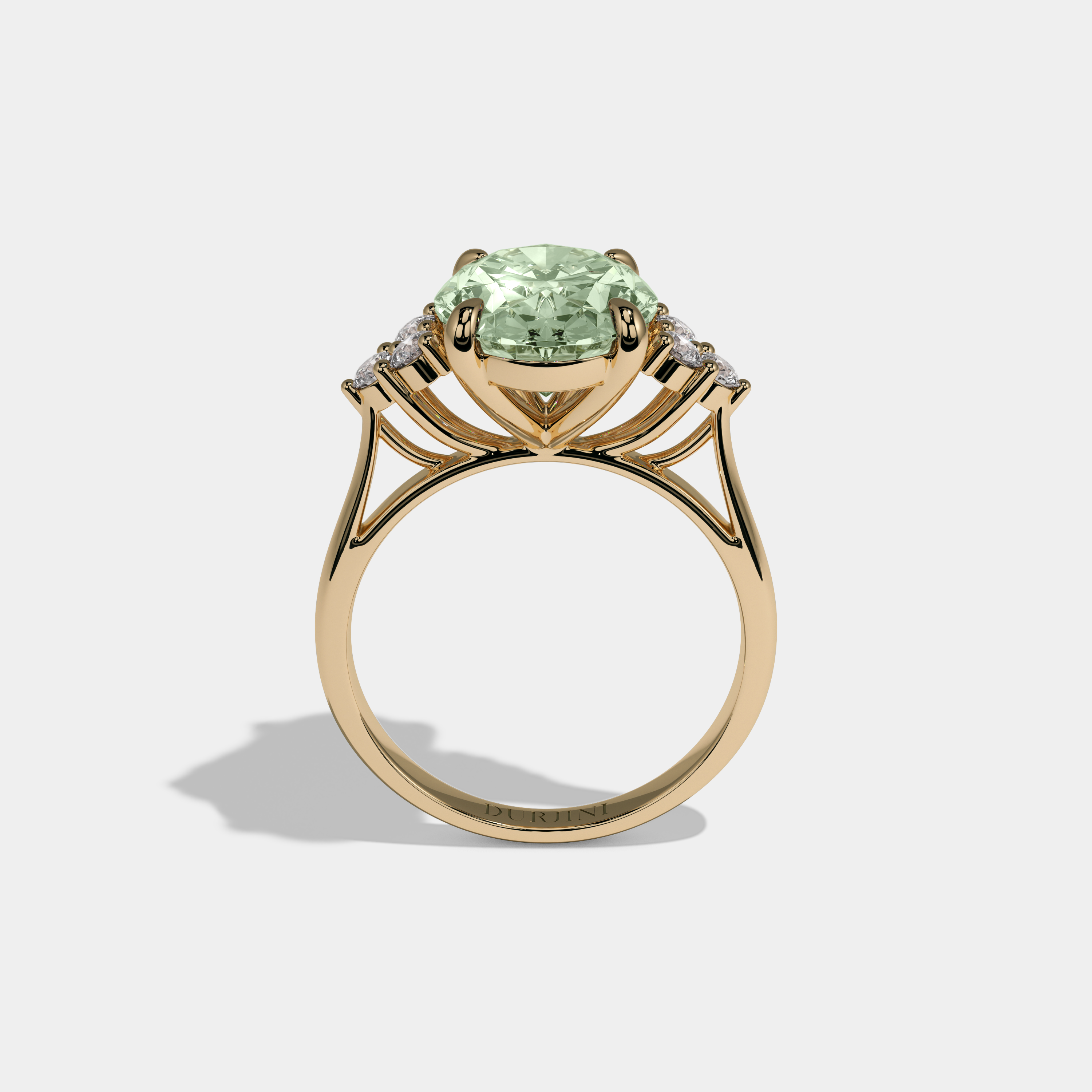 Matilda Fancy Light Green Oval Cut Diamond Plain Band Engagement Ring With Round Sides 6ct 18K Yellow Gold
