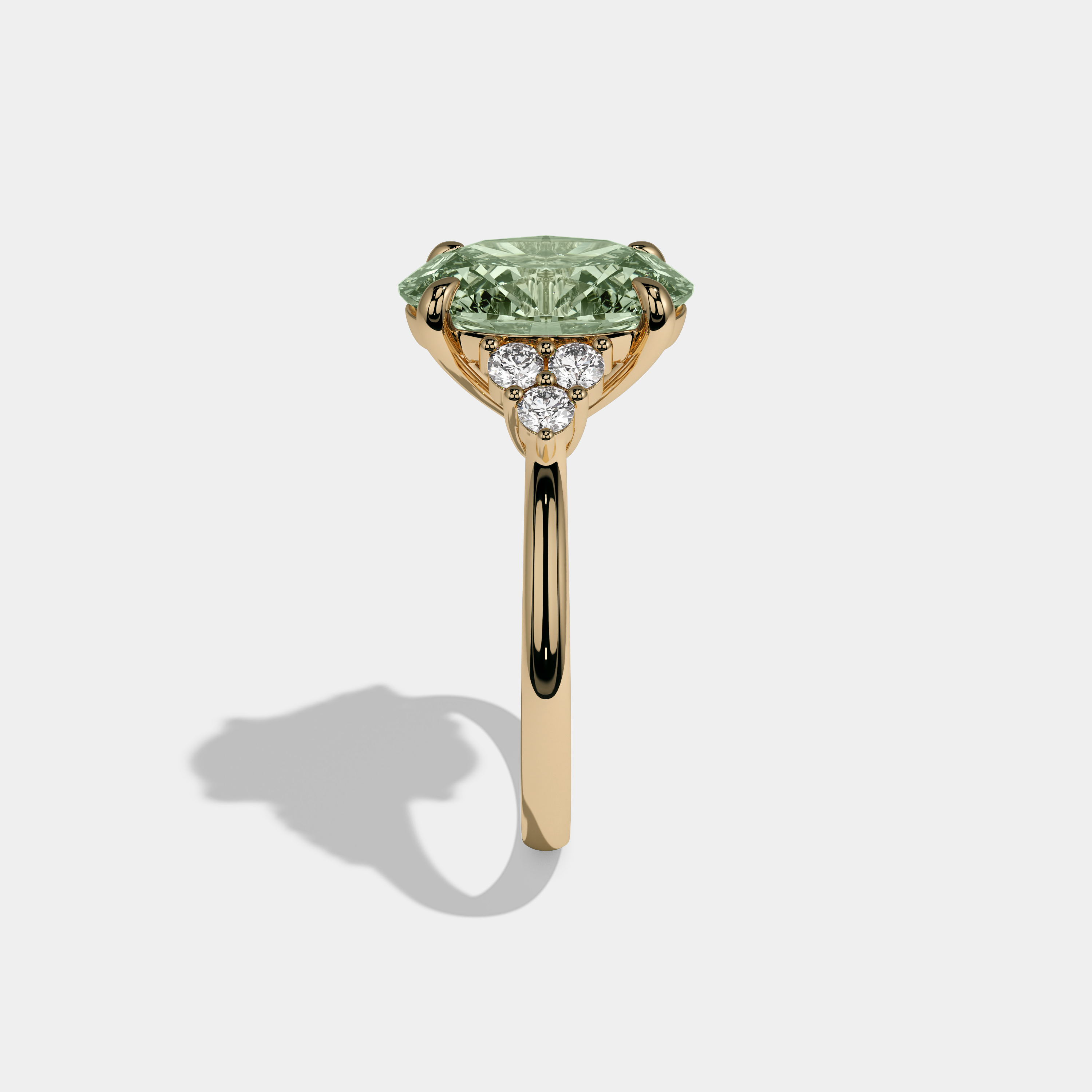 Matilda Fancy Light Green Oval Cut Diamond Plain Band Engagement Ring With Round Sides 6ct 18K Yellow Gold