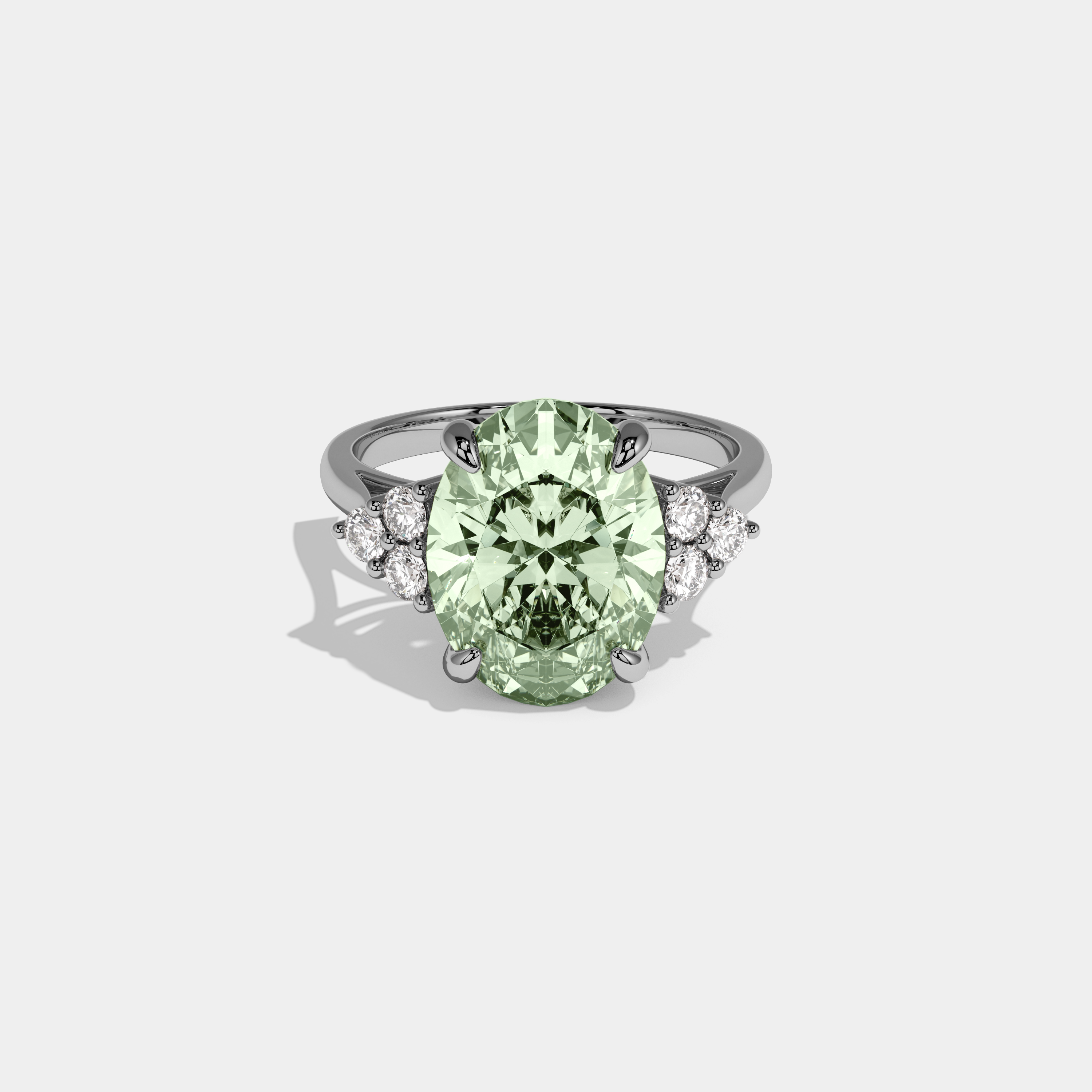Eleanor Fancy Light Green Oval Cut Diamond Plain Band Engagement Ring With Round Sides 6ct 18K White Gold
