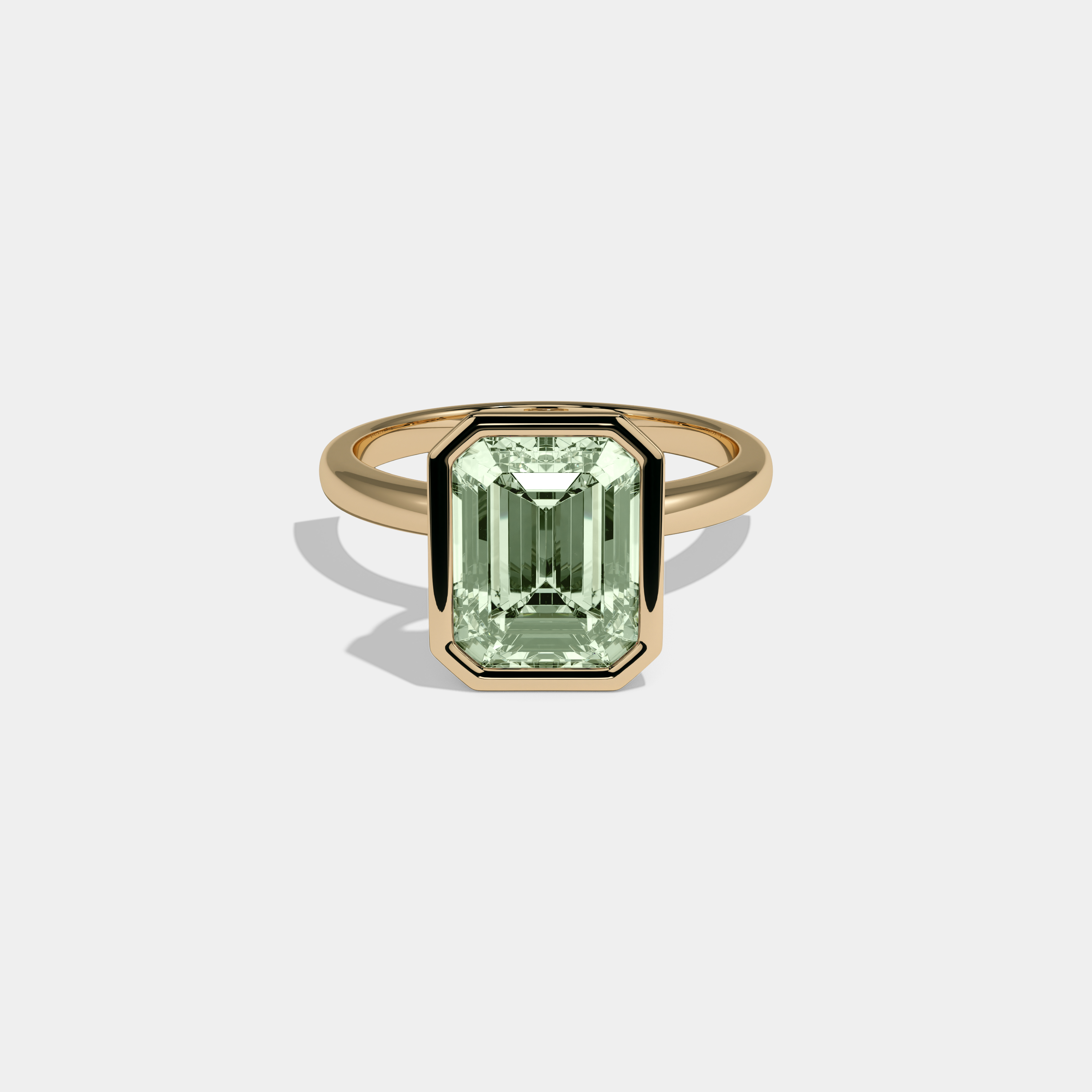 Margaret Fancy Light Green Emerald Cut Diamond Plain Band Bezel Engagement Ring 5ct 18K Yellow Gold