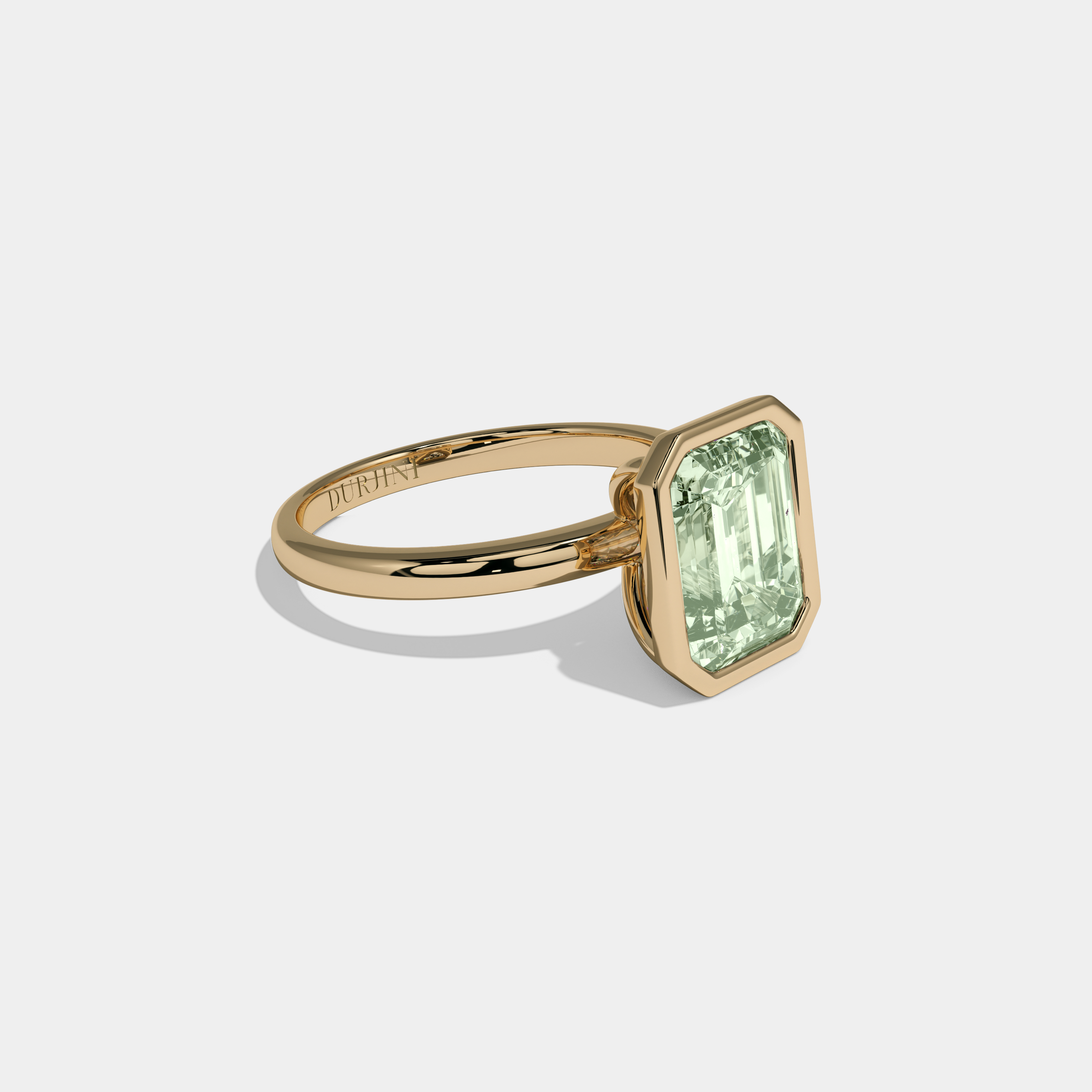 Margaret Fancy Light Green Emerald Cut Diamond Plain Band Bezel Engagement Ring 5ct 18K Yellow Gold