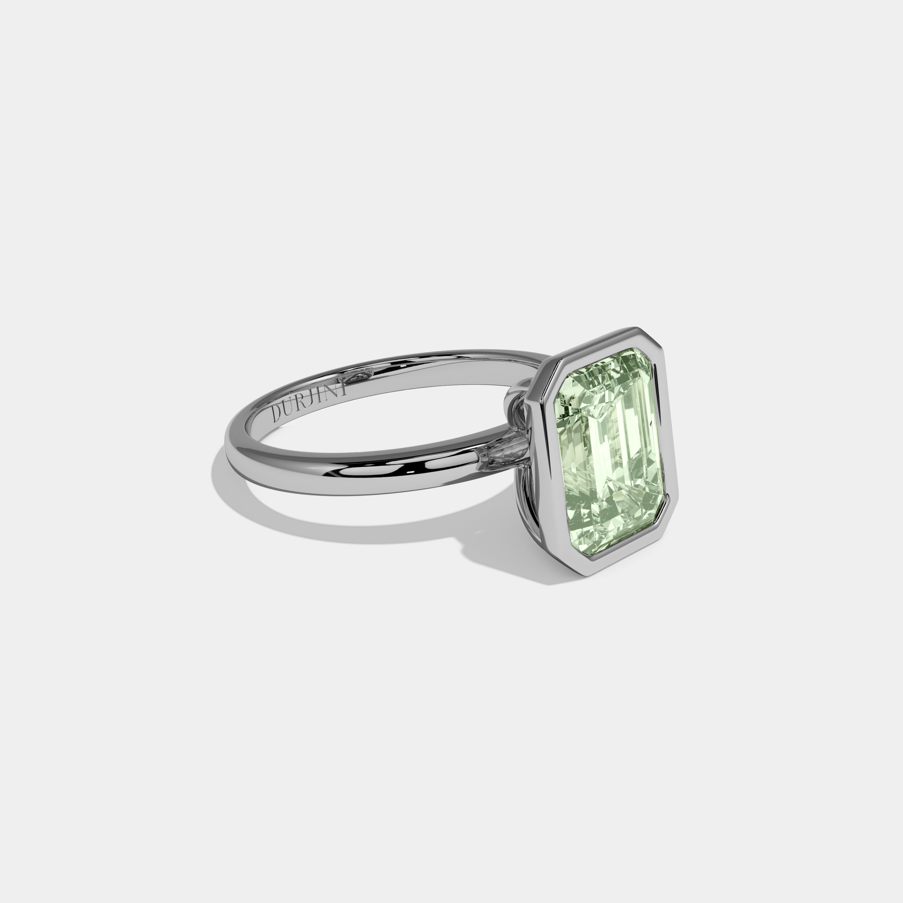 Matilda Fancy Light Green Emerald Cut Diamond Plain Band Bezel Engagement Ring 5ct 18K White Gold