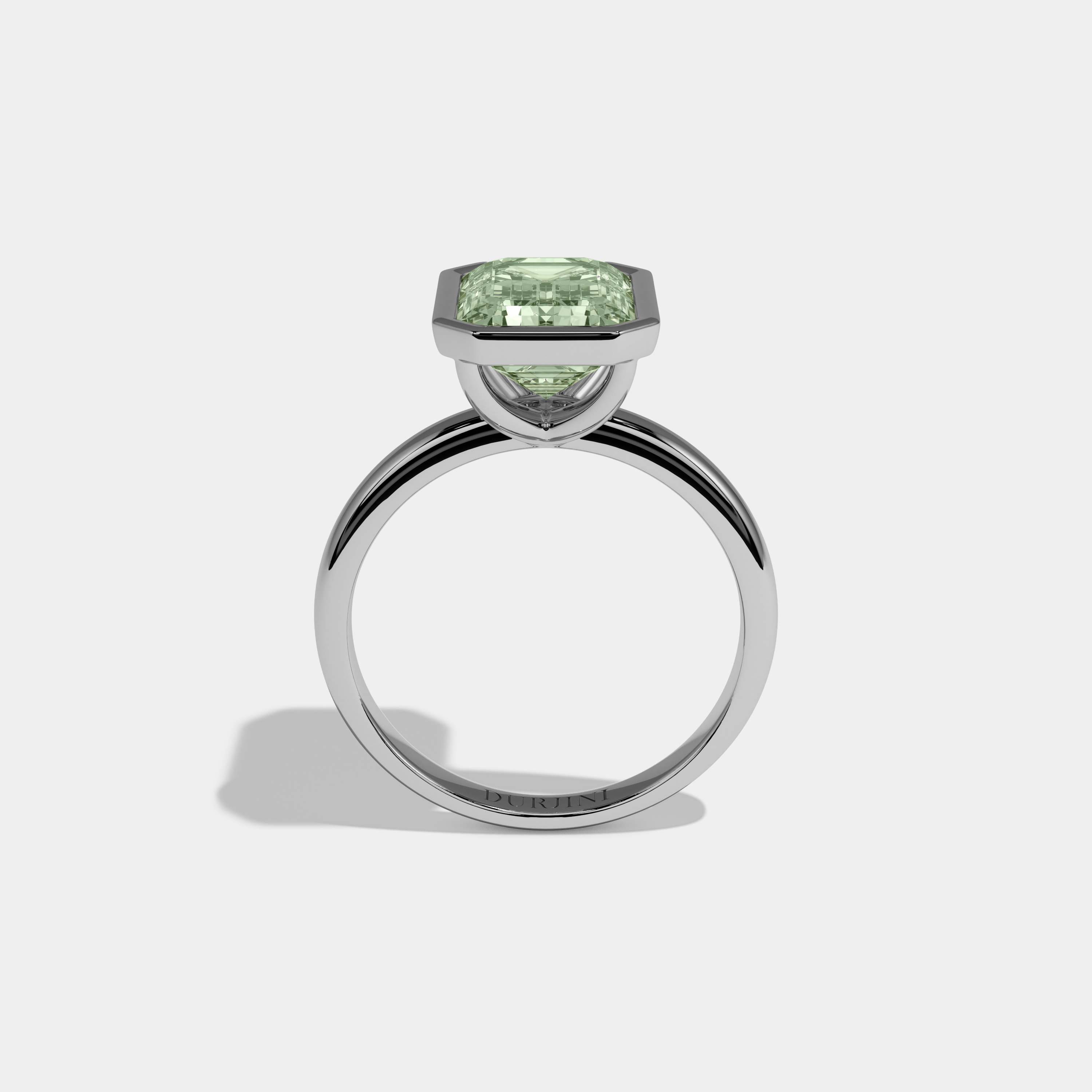Matilda Fancy Light Green Emerald Cut Diamond Plain Band Bezel Engagement Ring 5ct 18K White Gold