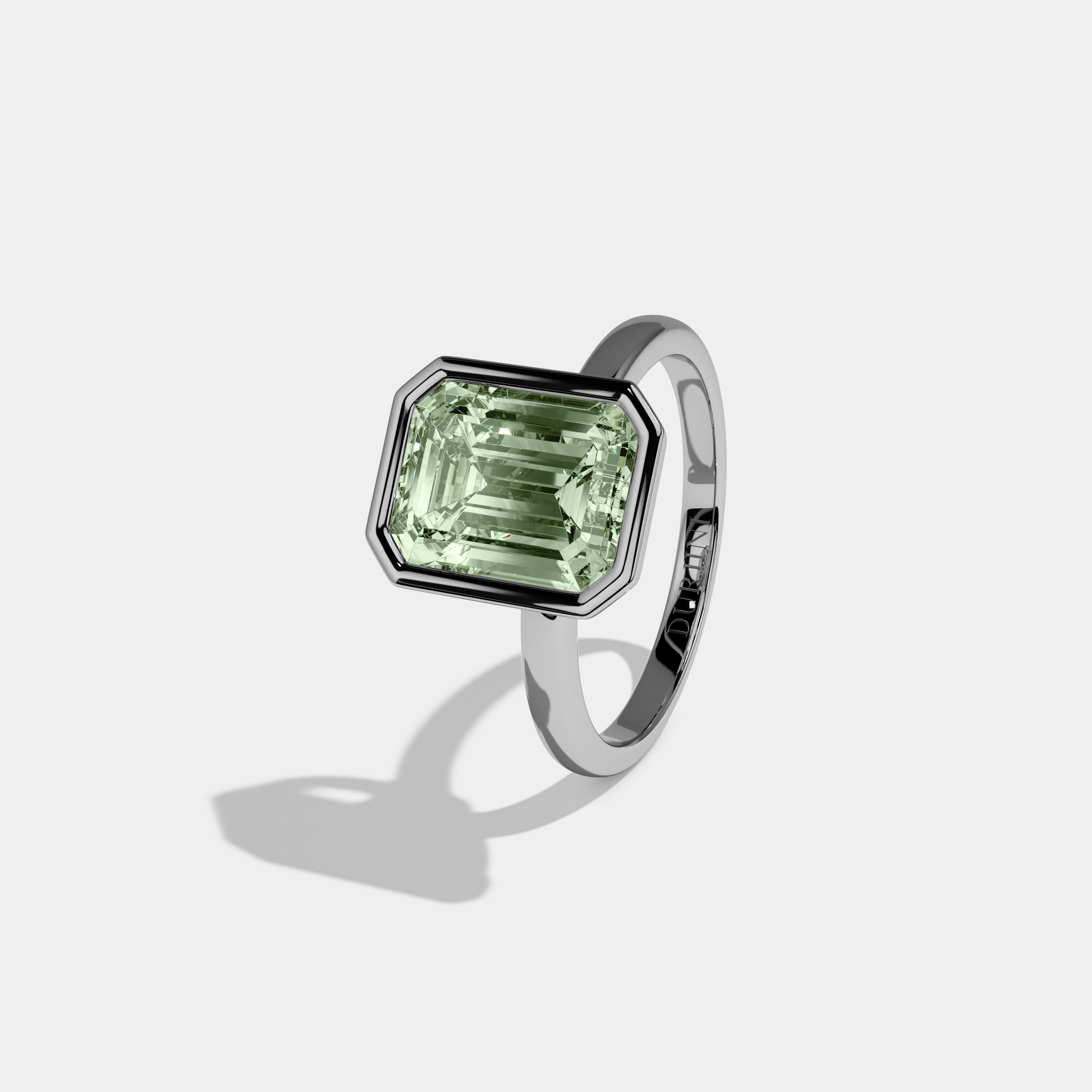 Matilda Fancy Light Green Emerald Cut Diamond Plain Band Bezel Engagement Ring 5ct 18K White Gold