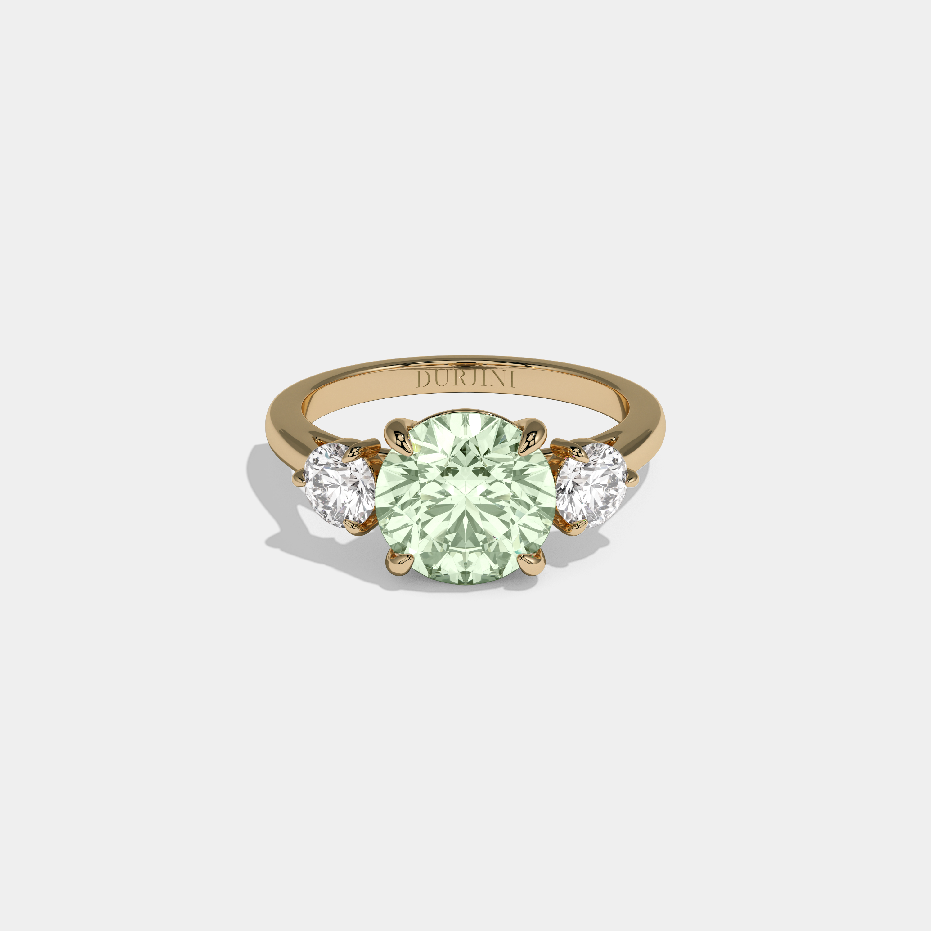 Alice Fancy Light Green Round Brilliant Cut Diamond Plain Band With Round Cut Sides Engagement Ring 7ct 18K Yellow Gold