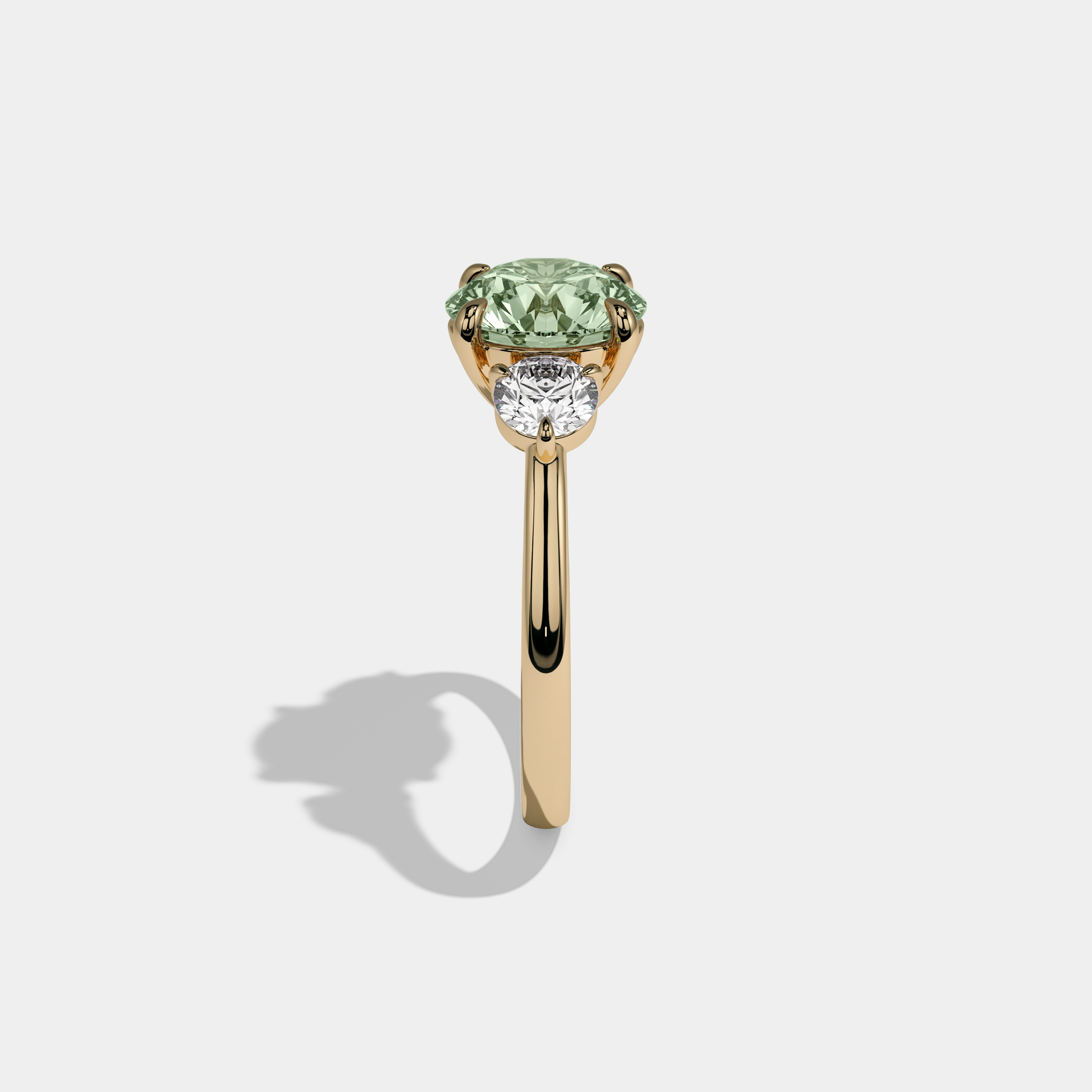 Alice Fancy Light Green Round Brilliant Cut Diamond Plain Band With Round Cut Sides Engagement Ring 7ct 18K Yellow Gold