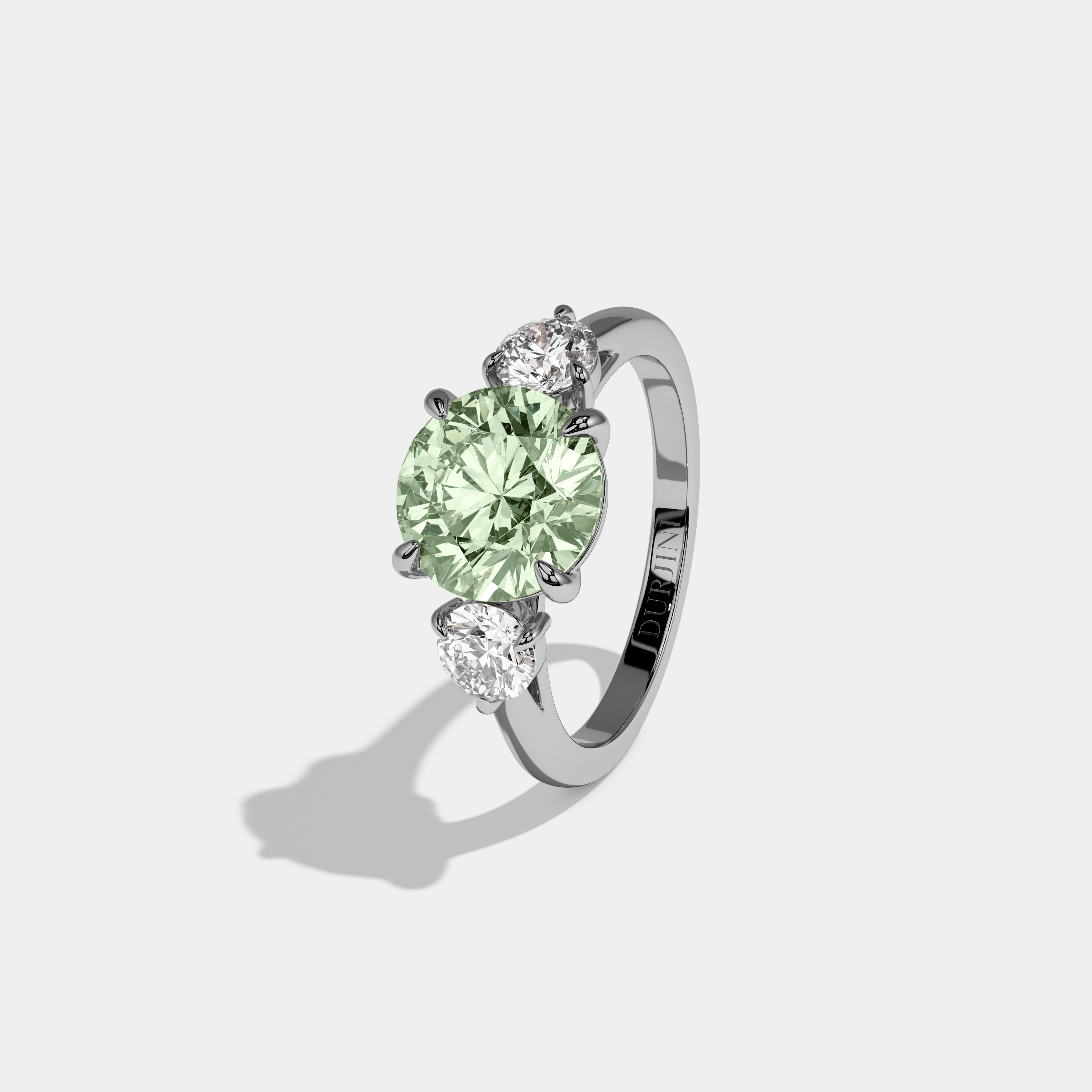 Eleanor Fancy Light Green Round Brilliant Cut Diamond Plain Band With Round Cut Sides Engagement Ring 7ct 18K White Gold