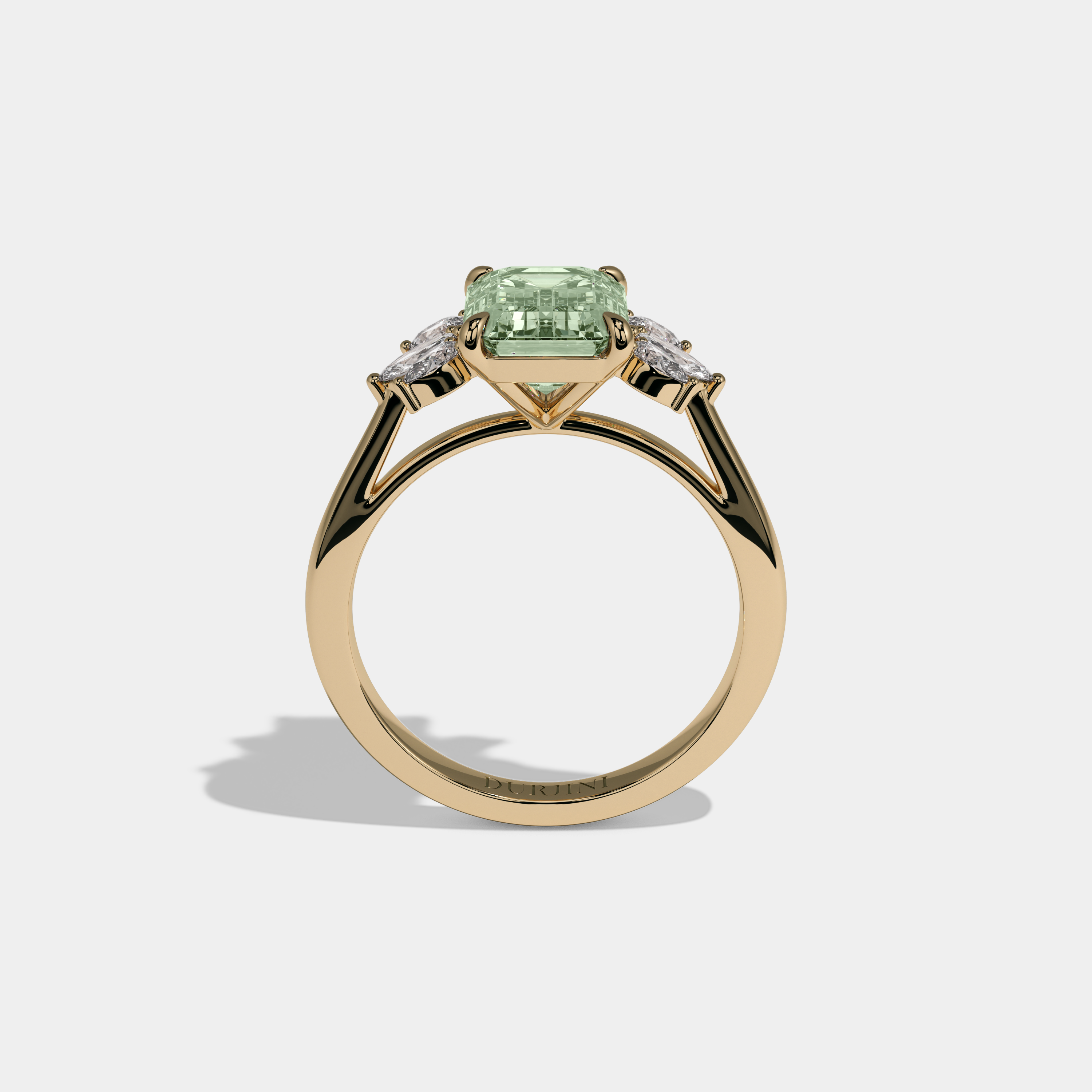 Alice Fancy Light Green Emerald Cut Diamond Plain Band With Marquise Cut Sides Engagement Ring 6ct 18K Yellow Gold