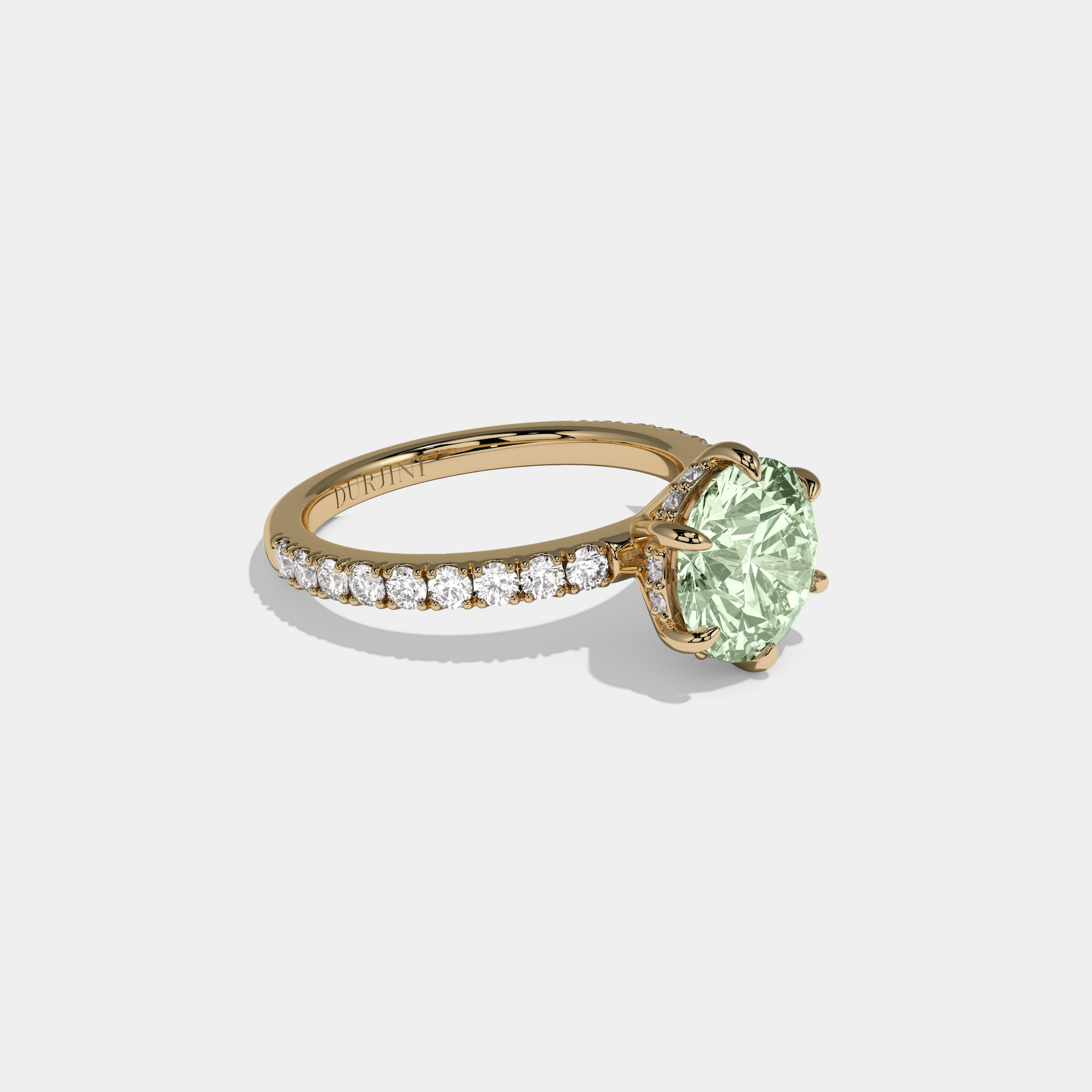 Margaret Fancy Light Green Round Brilliant Cut Diamond Band Engagement Ring 6ct 18K Yellow Gold