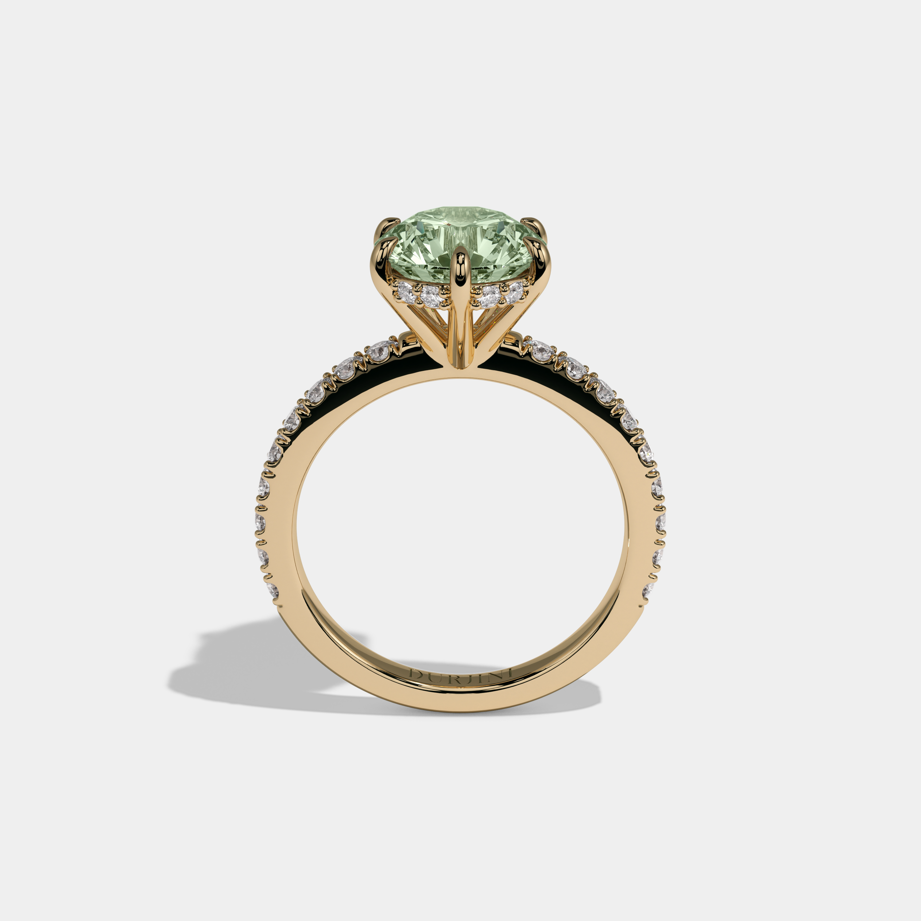 Margaret Fancy Light Green Round Brilliant Cut Diamond Band Engagement Ring 6ct 18K Yellow Gold