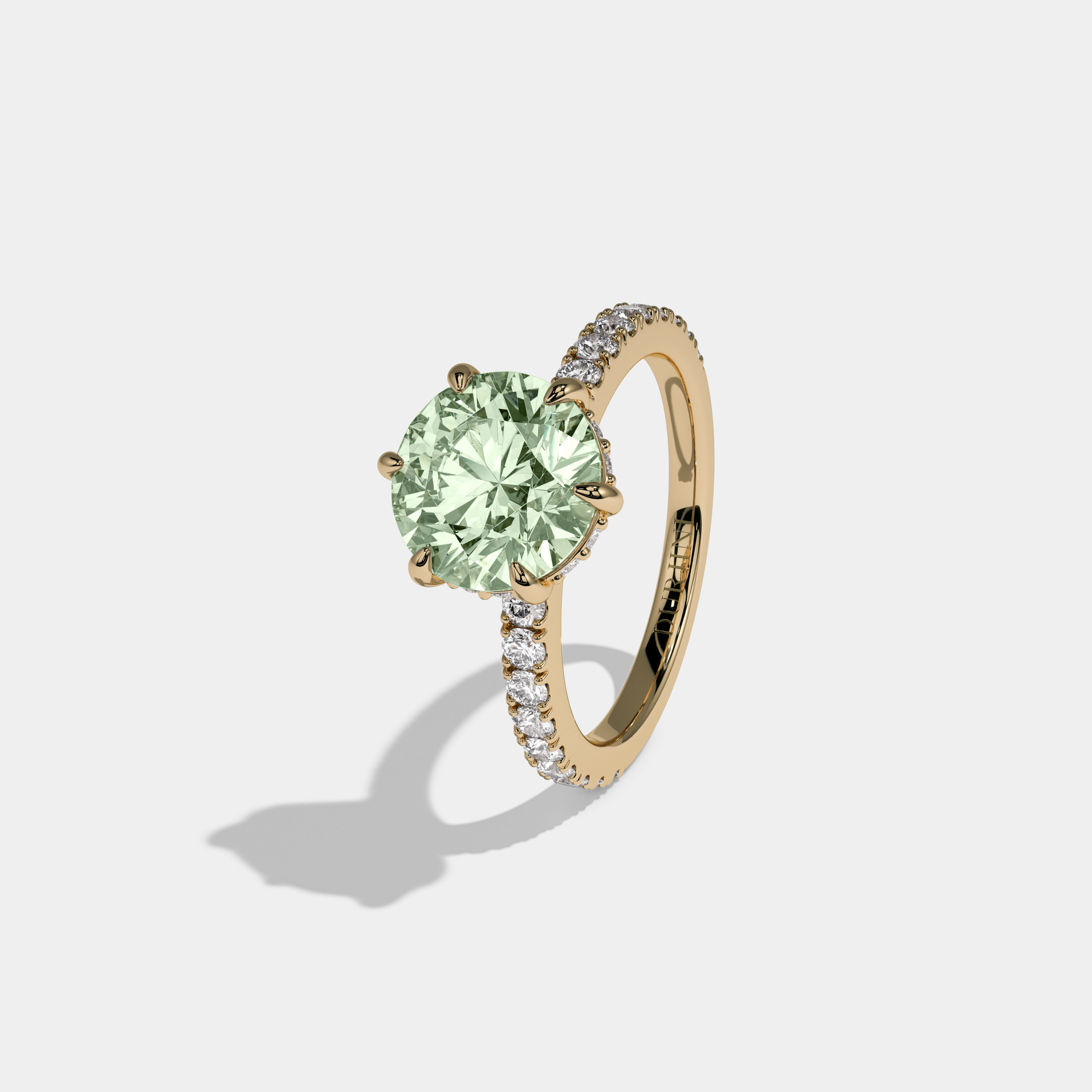 Margaret Fancy Light Green Round Brilliant Cut Diamond Band Engagement Ring 6ct 18K Yellow Gold