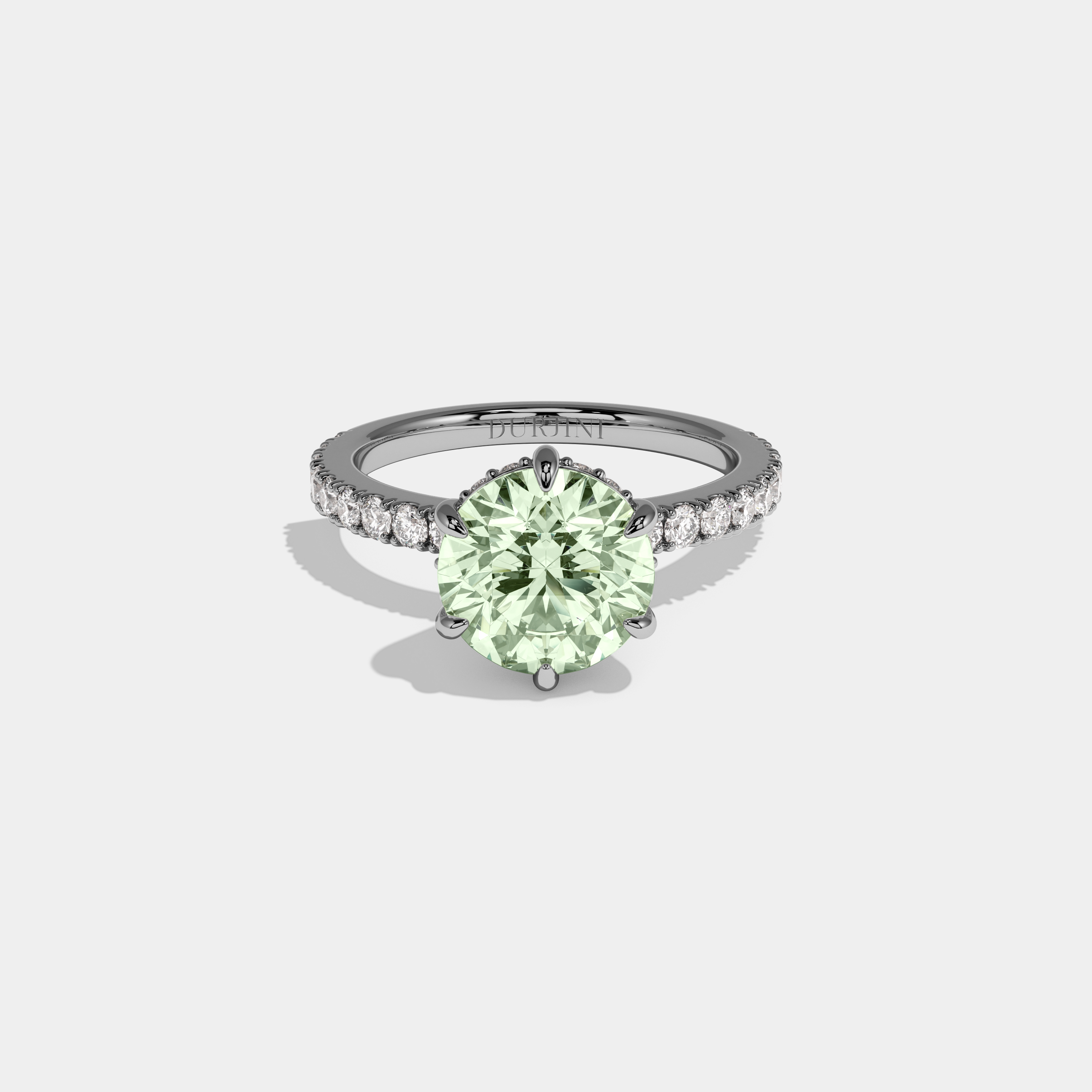 Matilda Fancy Light Green Round Brilliant Cut Diamond Band Engagement Ring 6ct 18K White Gold