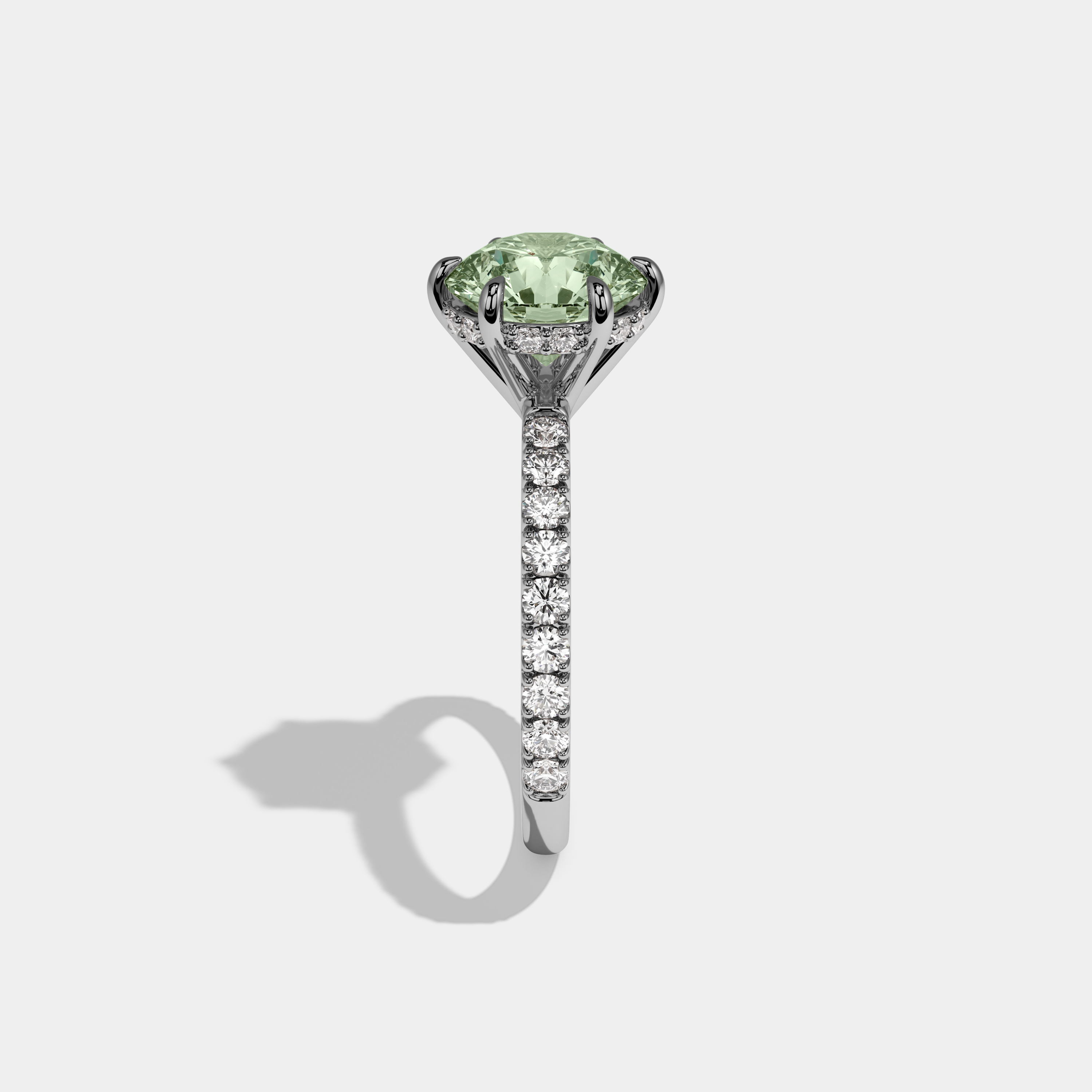 Matilda Fancy Light Green Round Brilliant Cut Diamond Band Engagement Ring 6ct 18K White Gold
