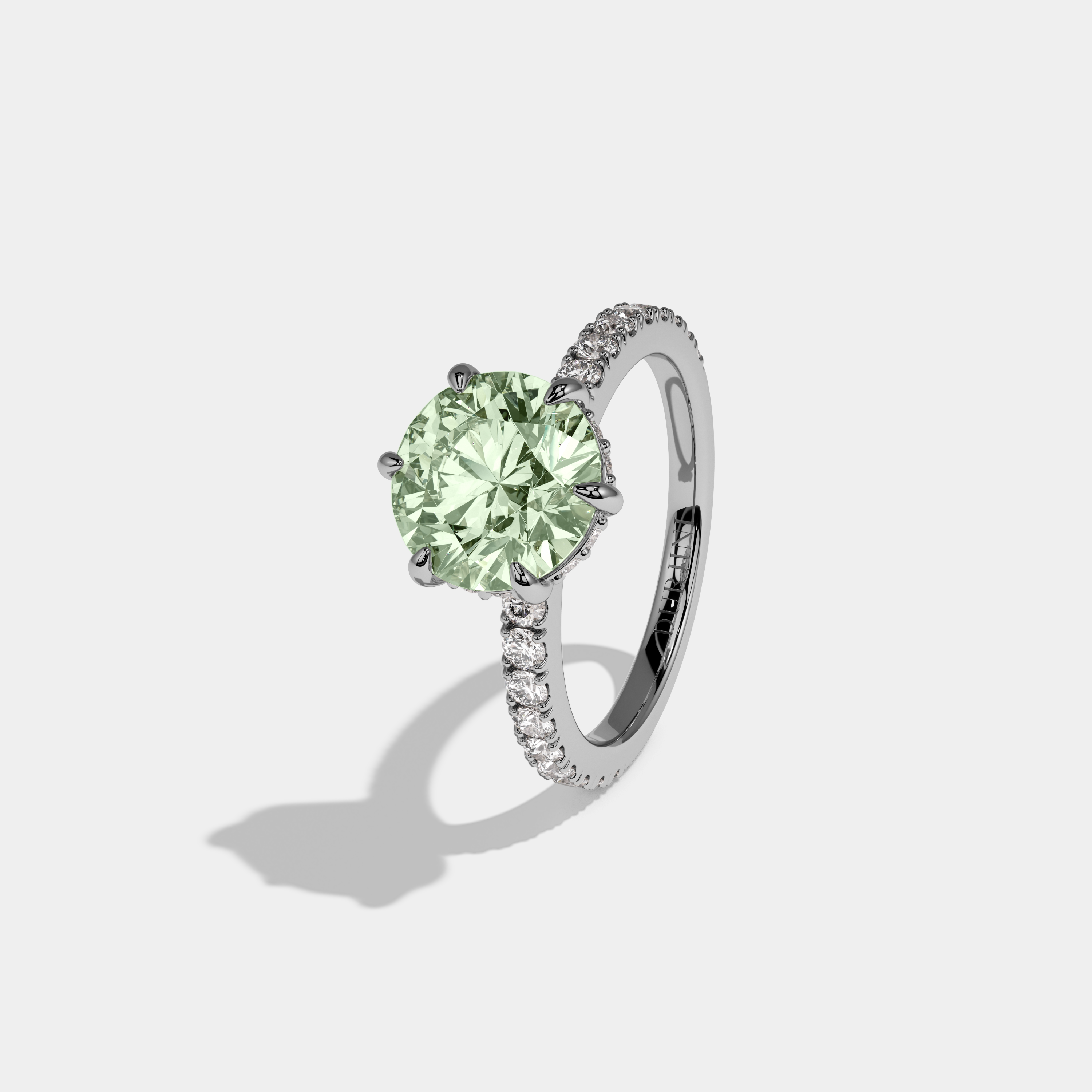 Matilda Fancy Light Green Round Brilliant Cut Diamond Band Engagement Ring 6ct 18K White Gold