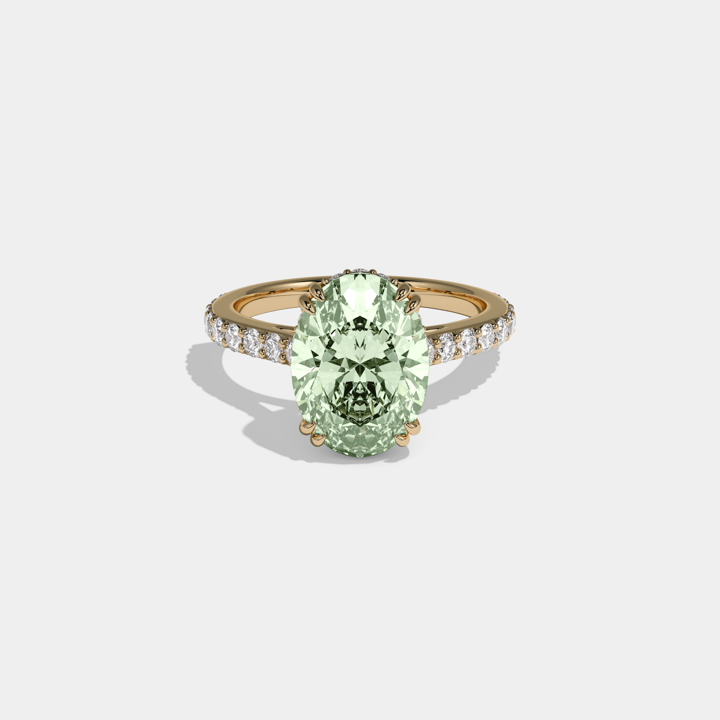 Adelaide Fancy Light Green Oval Cut Diamond Band Engagement Ring 7ct 18K Yellow Gold