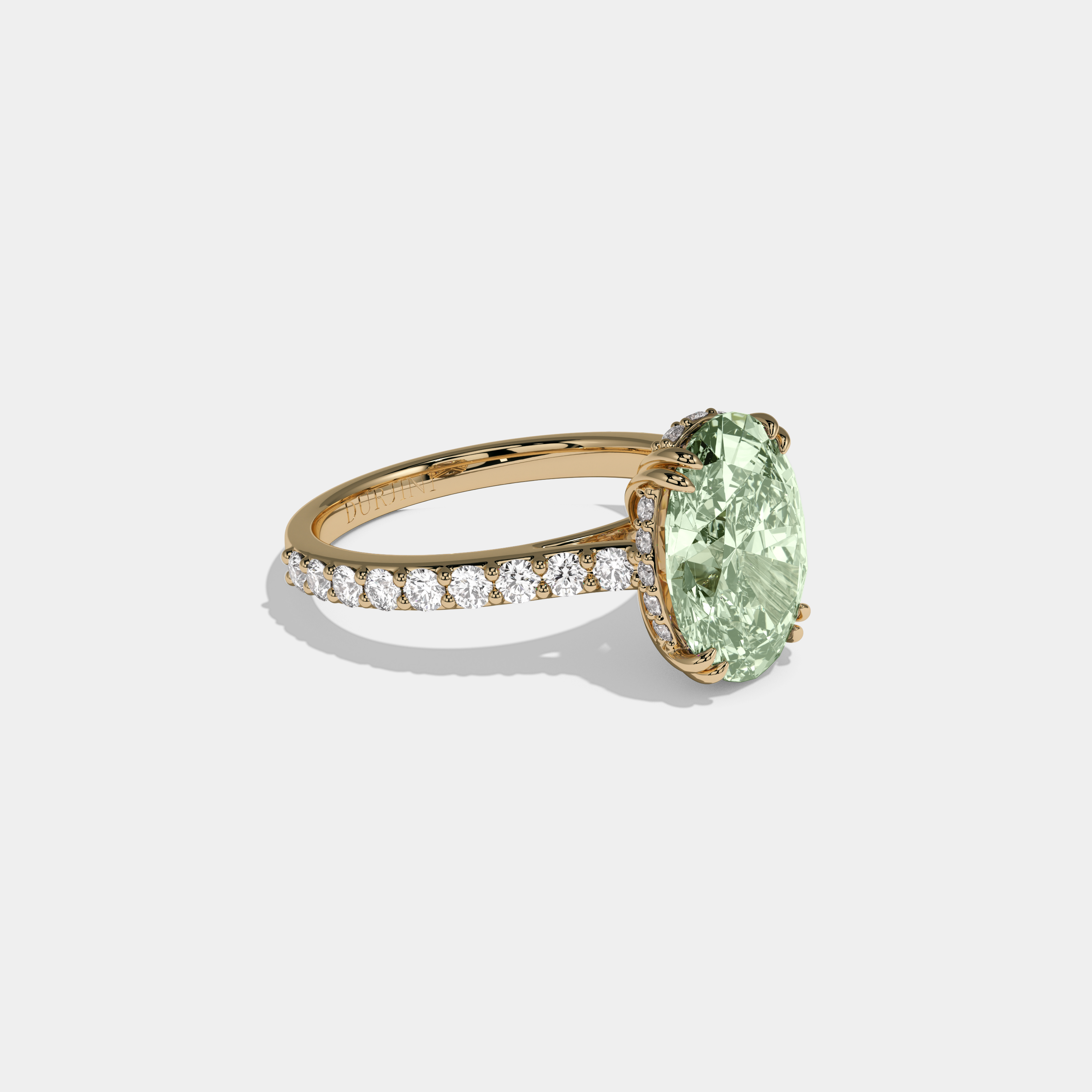 Adelaide Fancy Light Green Oval Cut Diamond Band Engagement Ring 7ct 18K Yellow Gold
