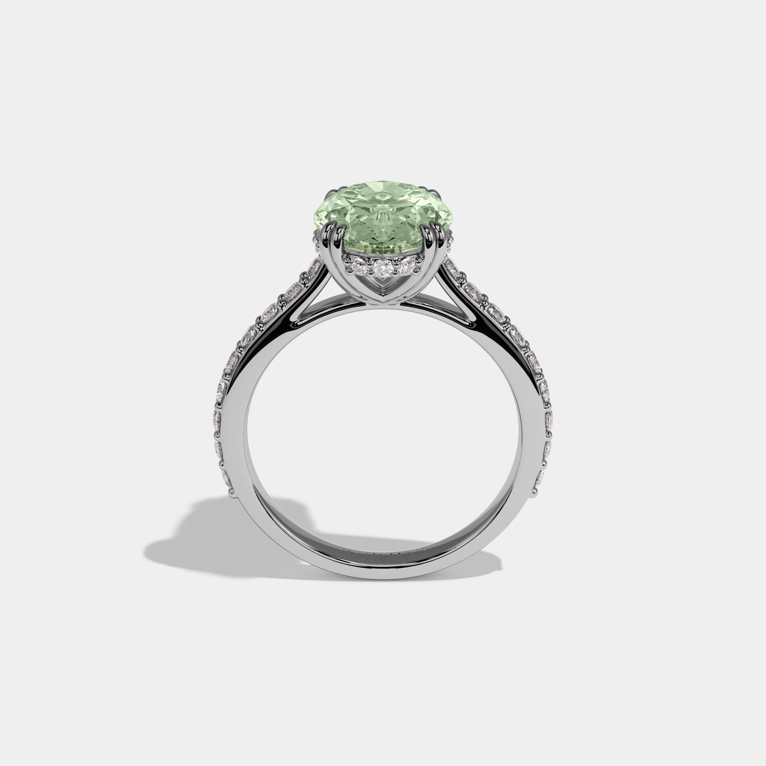 Alice Fancy Light Green Oval Cut Diamond Band Engagement Ring 7ct 18K White Gold