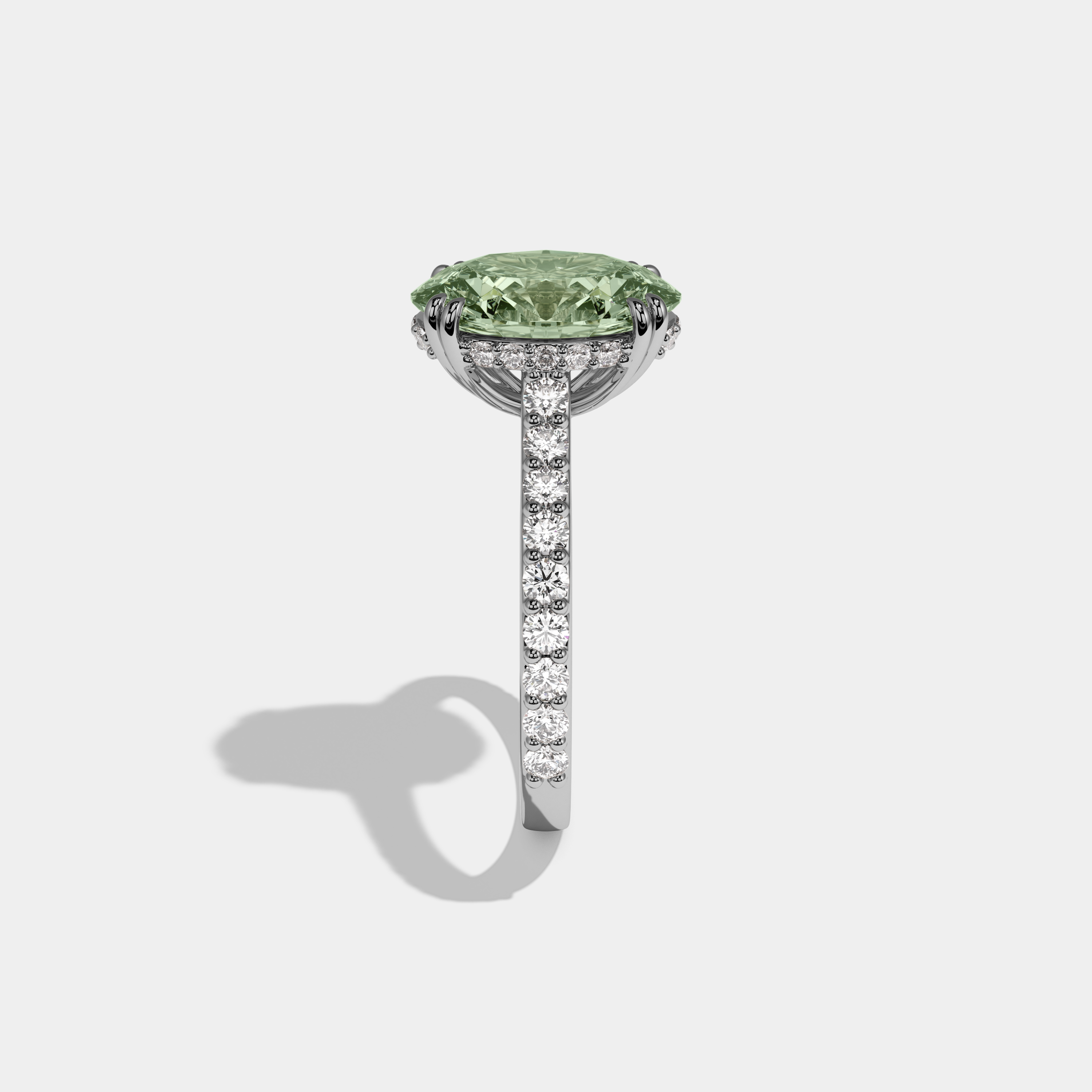 Alice Fancy Light Green Oval Cut Diamond Band Engagement Ring 7ct 18K White Gold