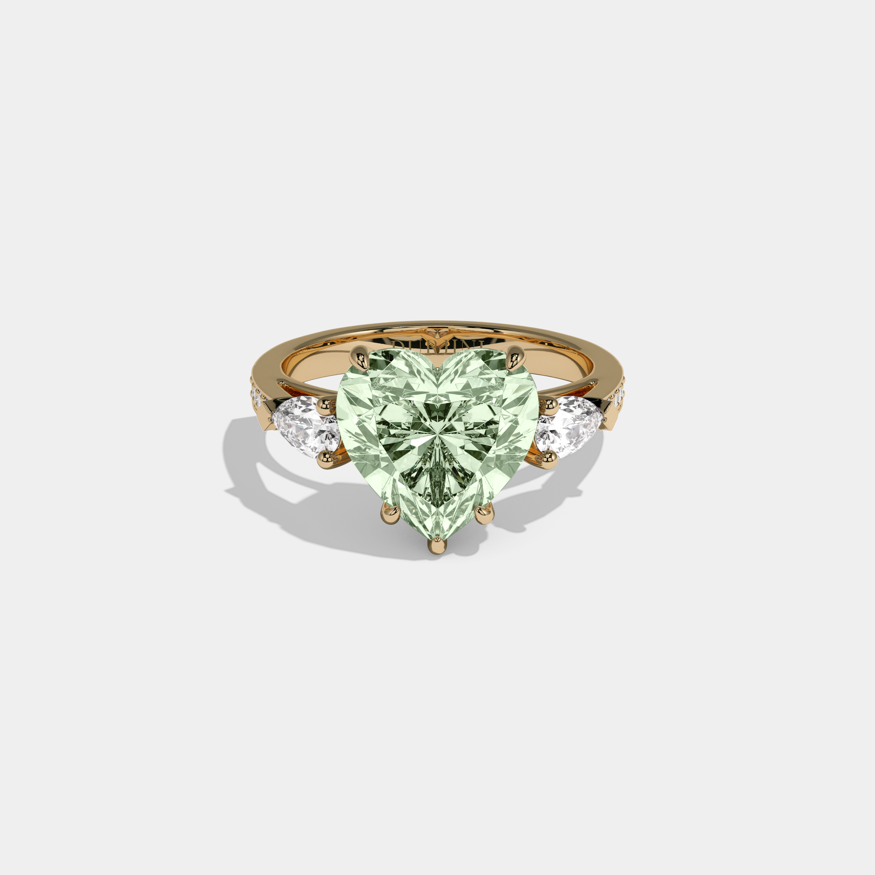 Adelaide Fancy Light Green Heart Brilliant Cut Diamond Band With Pear Sides Engagement Ring 7ct 18K Yellow Gold