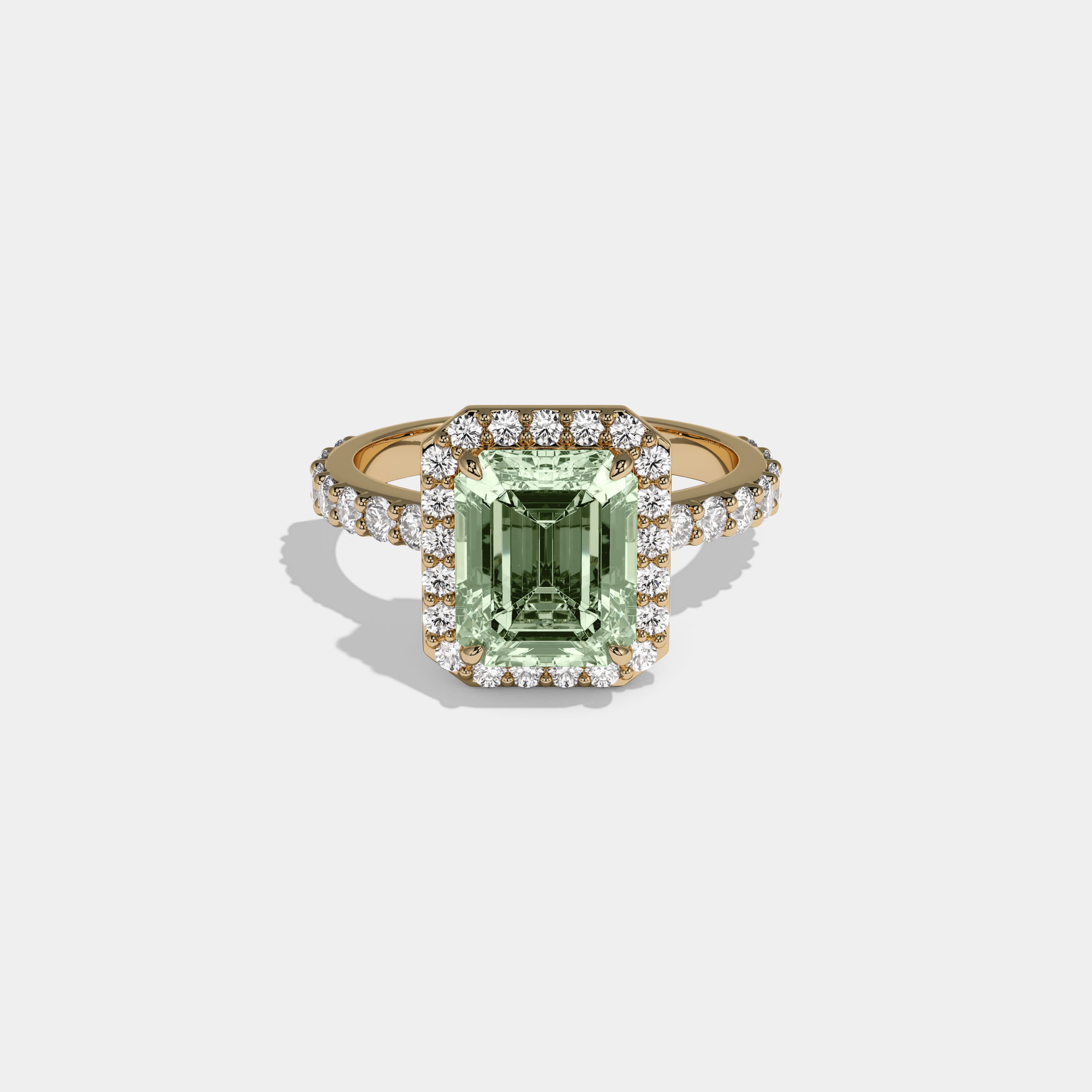 Rosamund Fancy Light Green Emerald Cut Diamond Band Engagement Ring 6ct 18K Yellow Gold