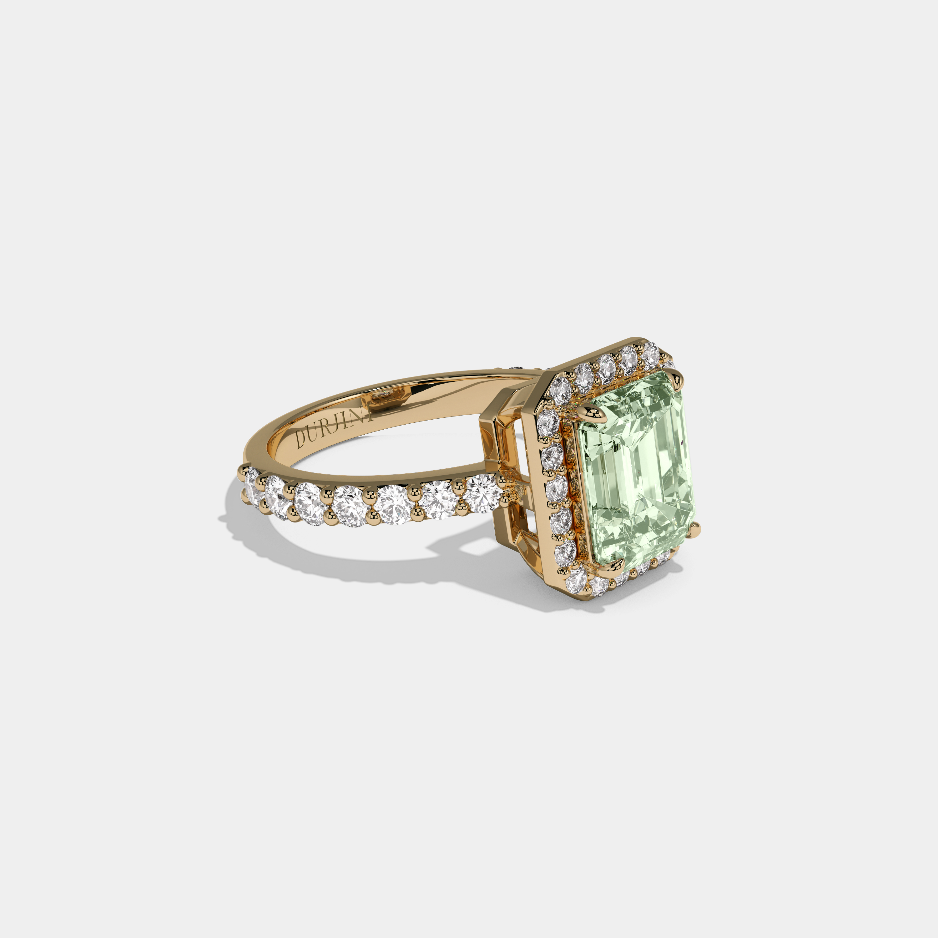 Rosamund Fancy Light Green Emerald Cut Diamond Band Engagement Ring 6ct 18K Yellow Gold