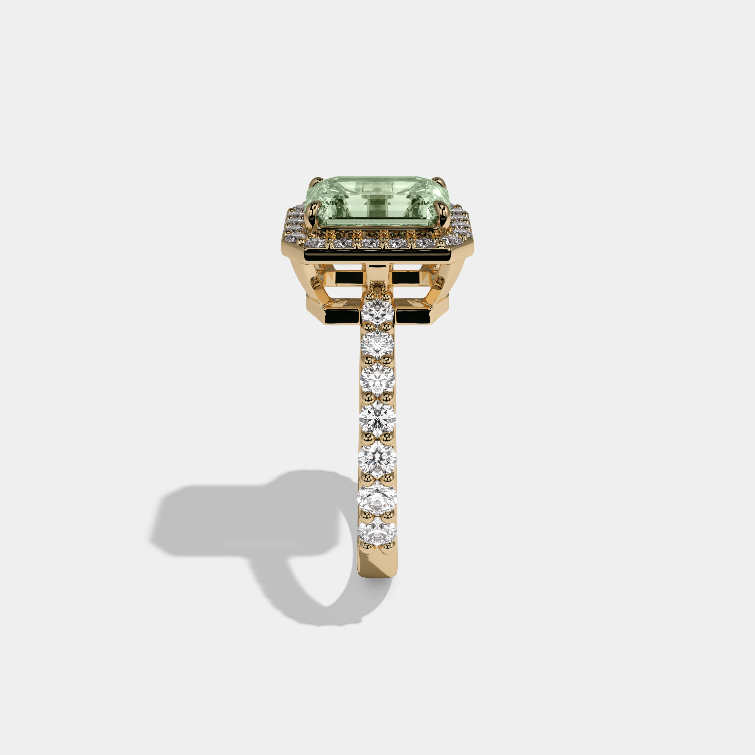 Rosamund Fancy Light Green Emerald Cut Diamond Band Engagement Ring 6ct 18K Yellow Gold
