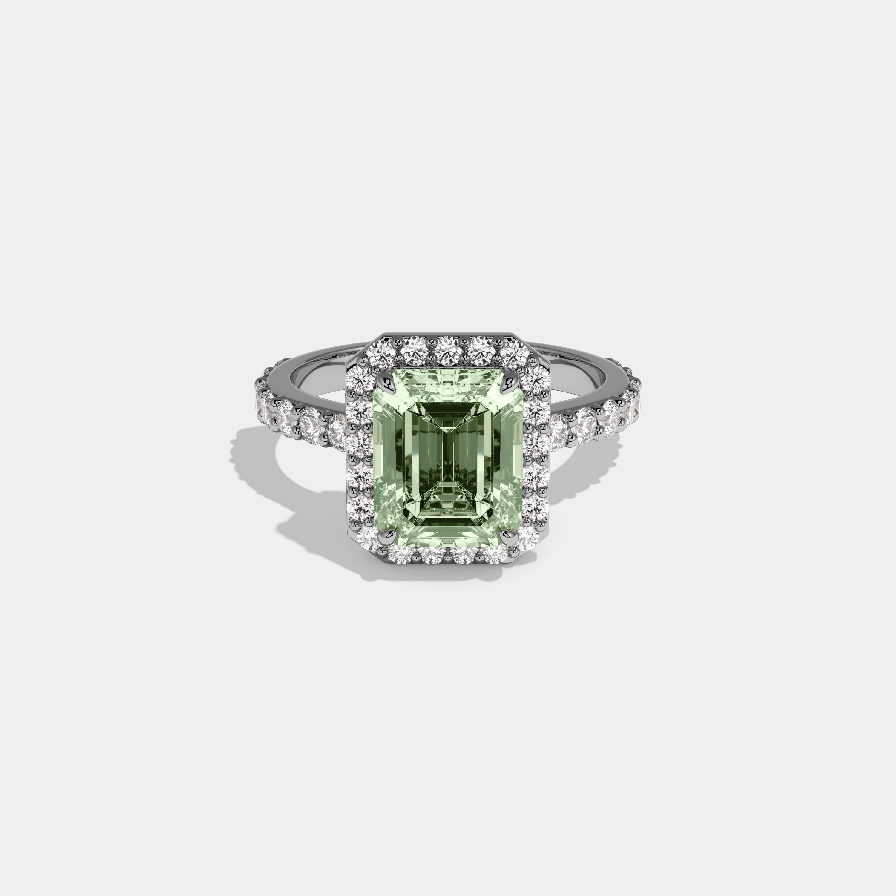 Felicity Fancy Light Green Emerald Cut Diamond Band Engagement Ring 6ct 18K White Gold