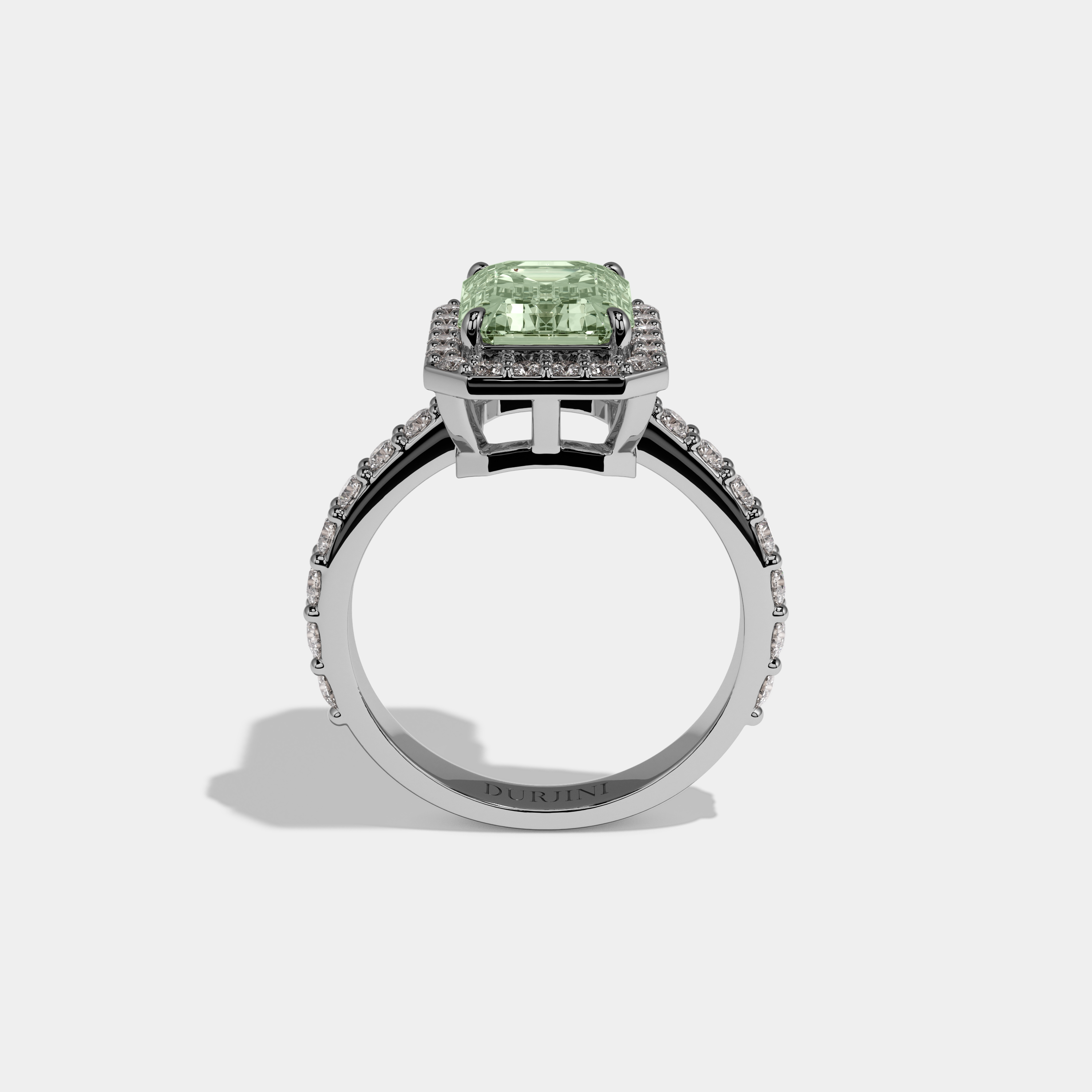Felicity Fancy Light Green Emerald Cut Diamond Band Engagement Ring 6ct 18K White Gold