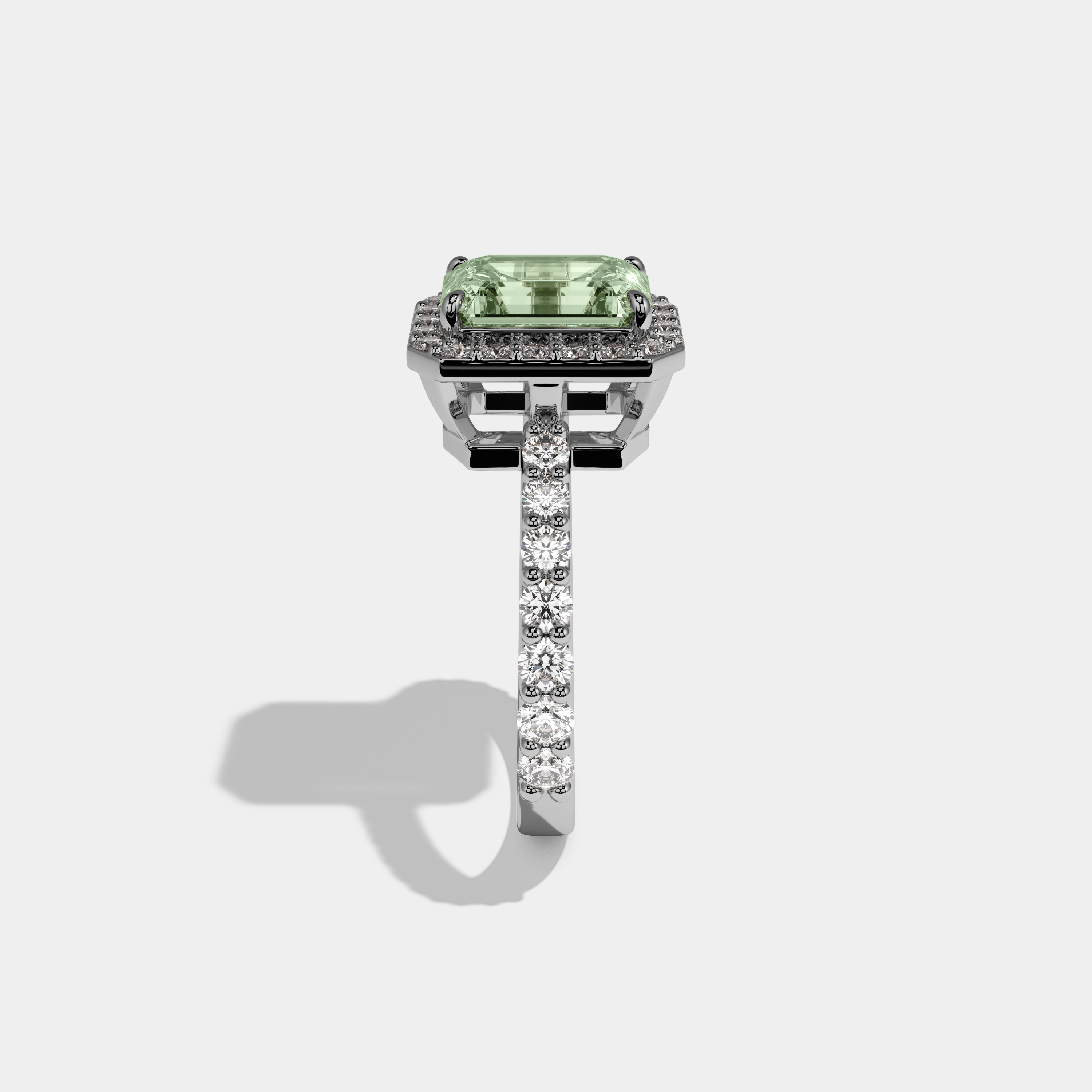 Felicity Fancy Light Green Emerald Cut Diamond Band Engagement Ring 6ct 18K White Gold
