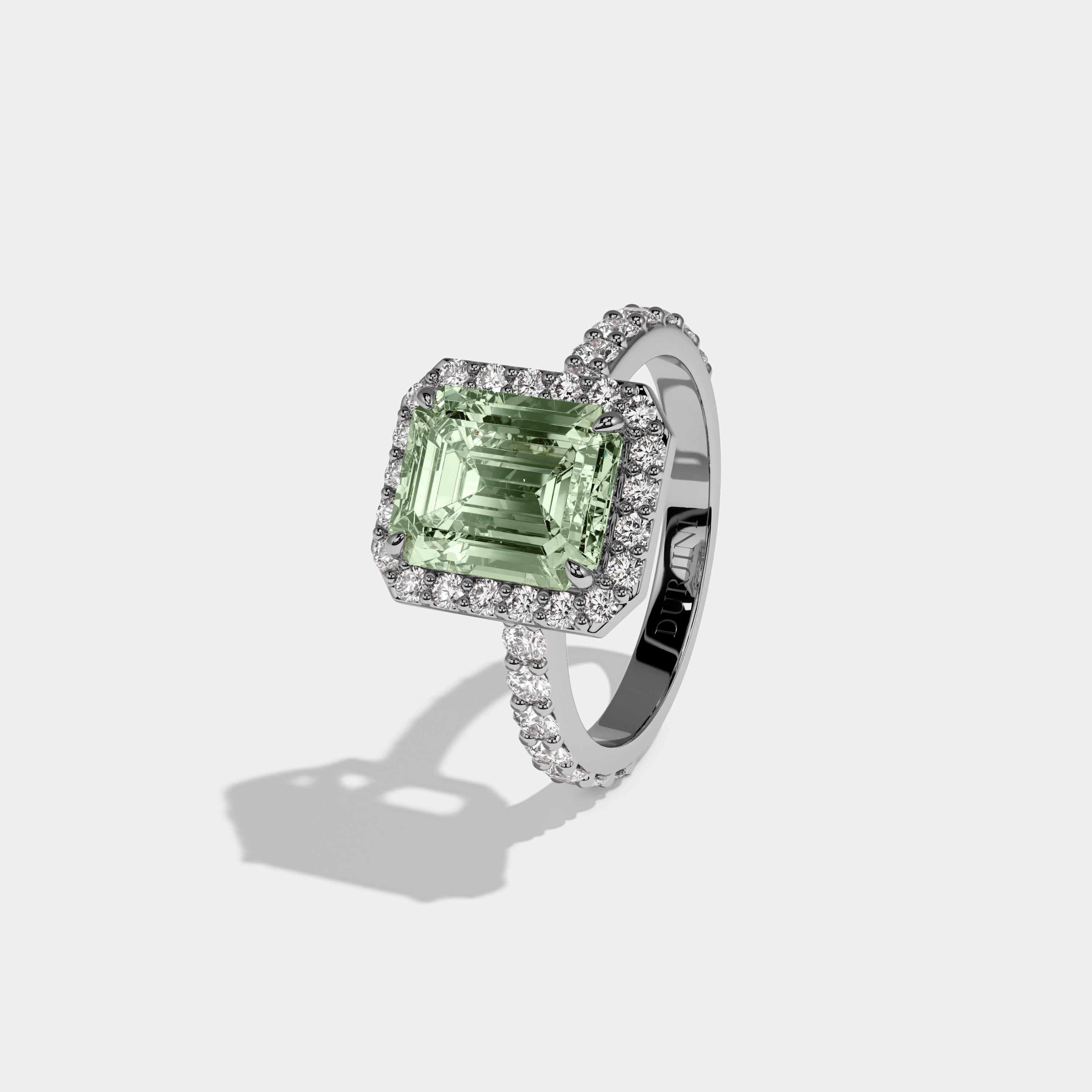 Felicity Fancy Light Green Emerald Cut Diamond Band Engagement Ring 6ct 18K White Gold
