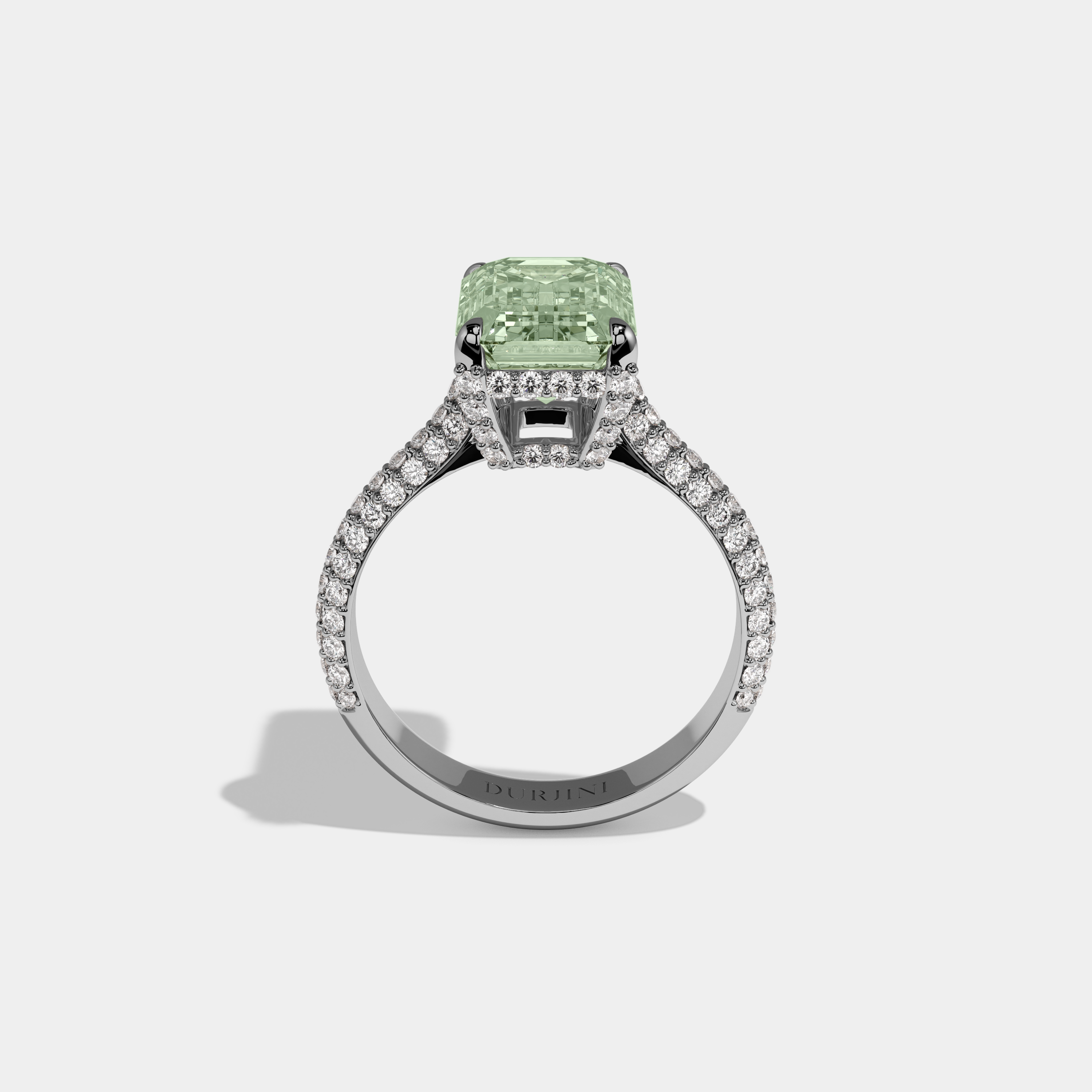 Matilda Fancy Light Green Emerald Cut Diamond Band Engagement Ring 6ct 18K White Gold