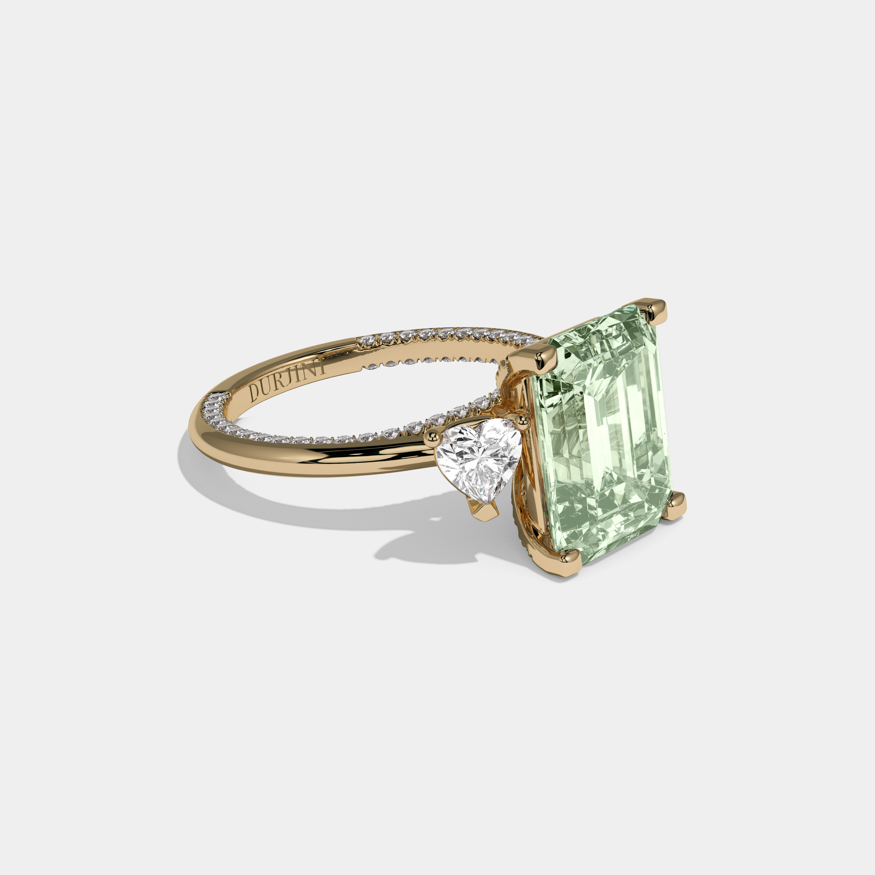 Margaret Fancy Light Green Emerald Cut Diamond Hidden Band Engagement Ring 6ct 18K Yellow Gold