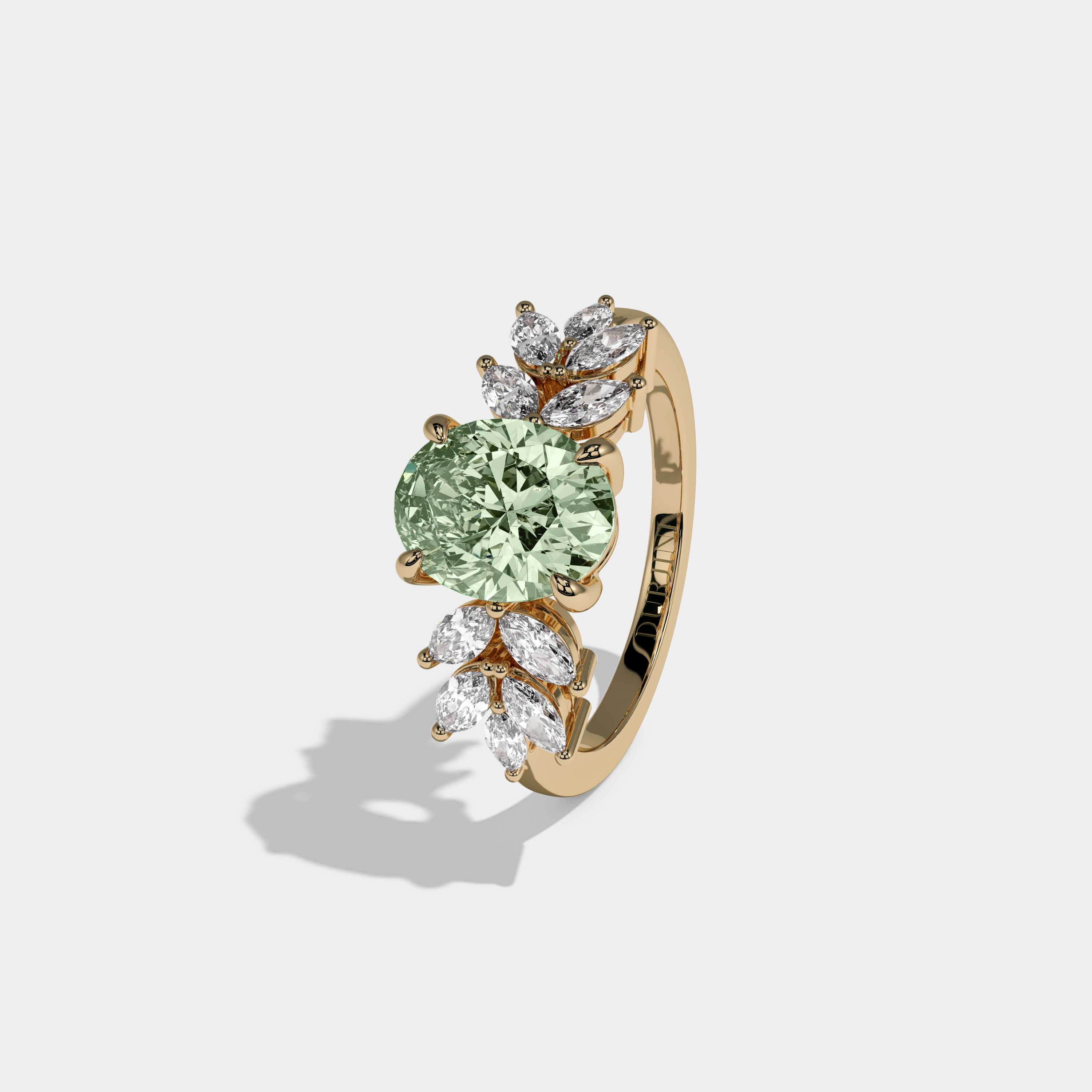 Margaret Fancy Light Green Pear Cut Diamond Plain Band Engagement Ring 6ct 18K Yellow Gold