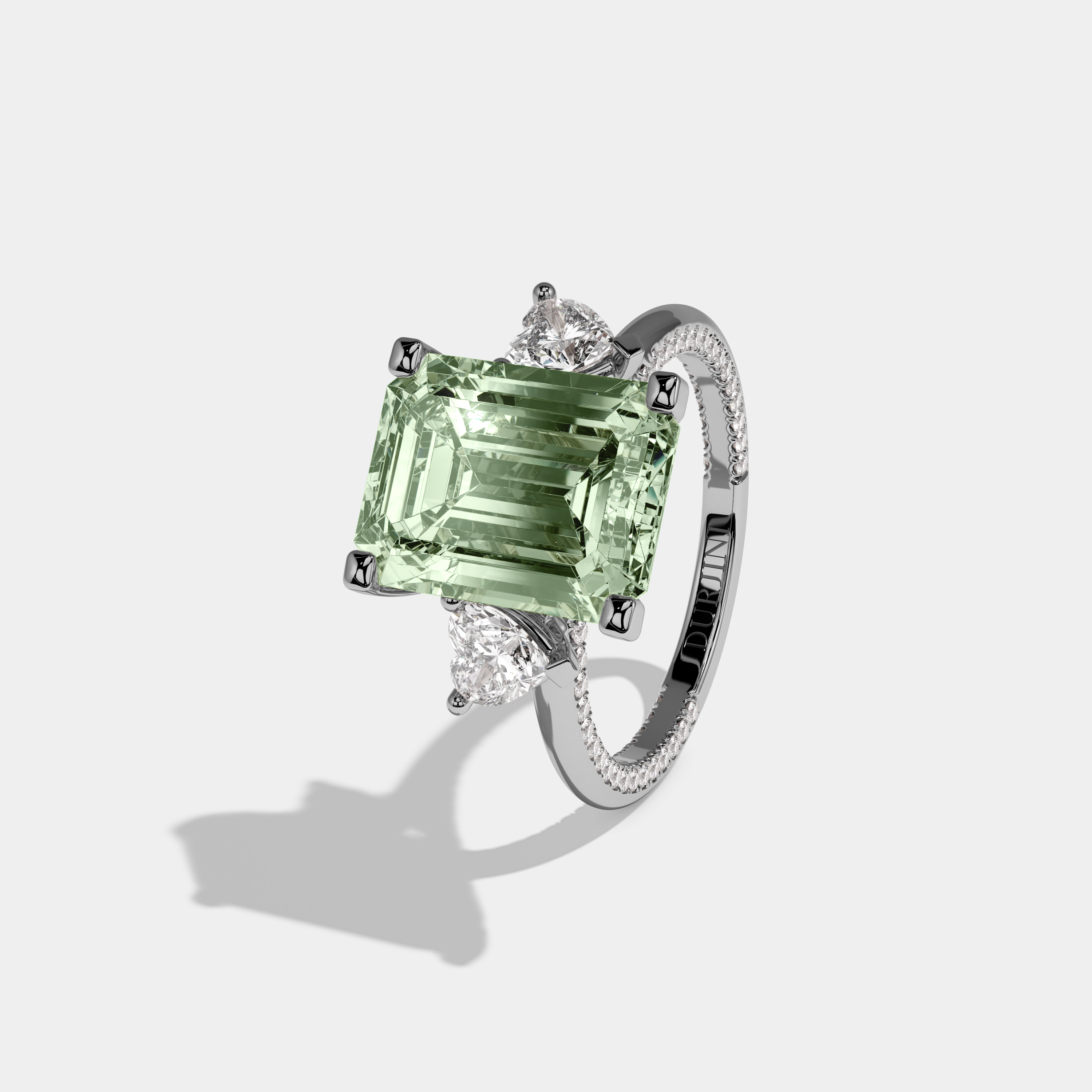 Matilda Fancy Light Green Emerald Cut Diamond Hidden Band Engagement Ring 6ct 18K White Gold
