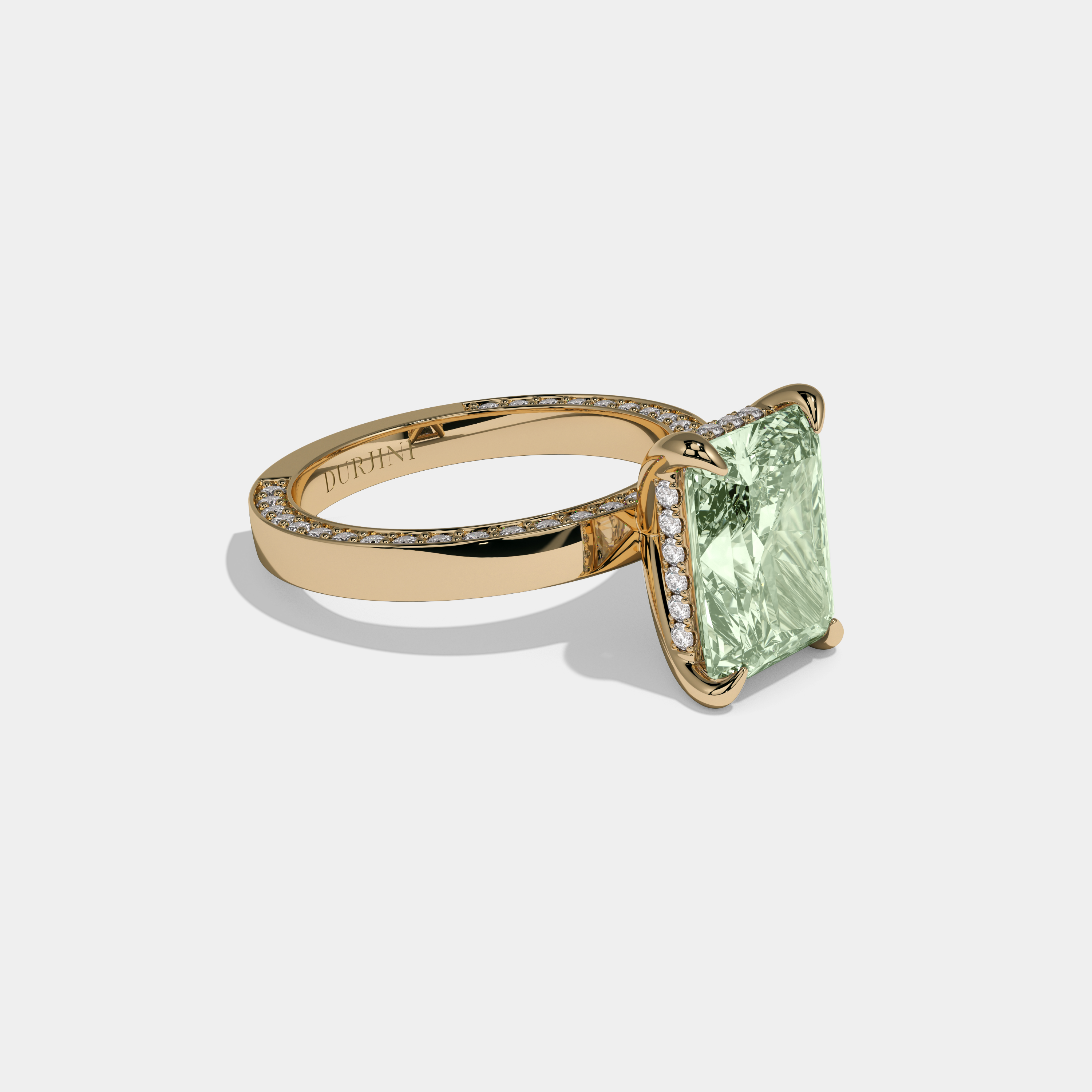 Alexandra Fancy Light Green Radiant Cut Diamond Hidden Band Engagement Ring 6ct 18K Yellow Gold