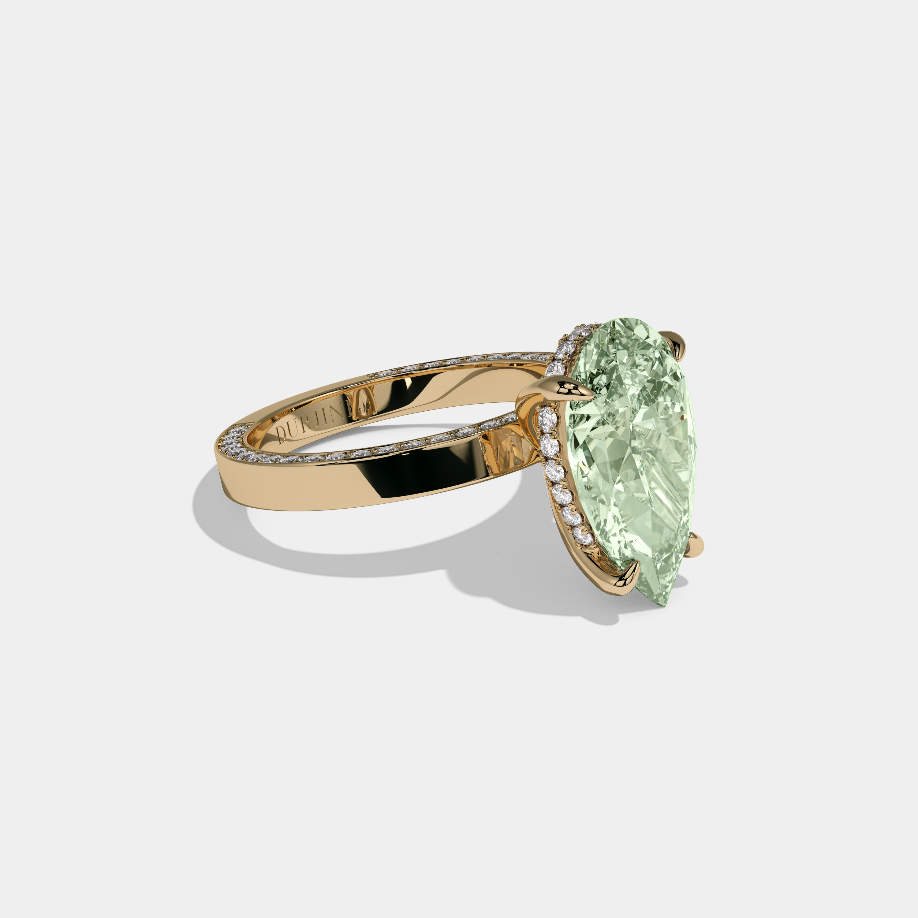 Alexandra Fancy Light Green Pear Cut Diamond Hidden Band Engagement Ring 6ct 18K Yellow Gold