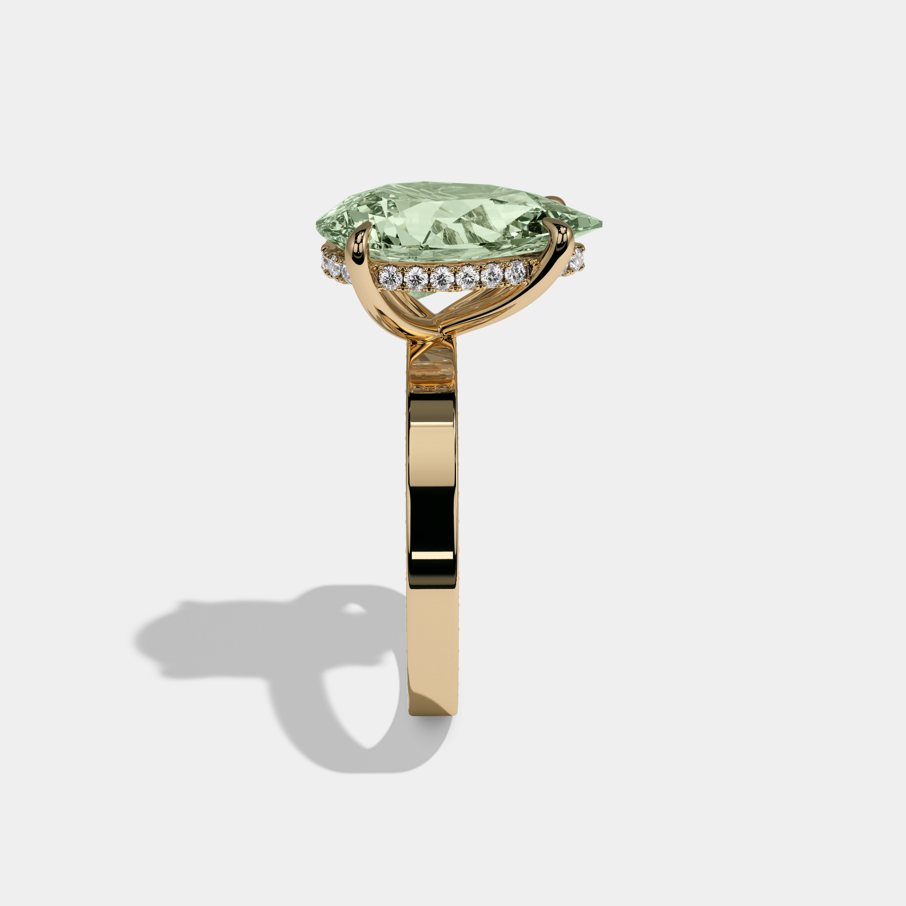 Alexandra Fancy Light Green Pear Cut Diamond Hidden Band Engagement Ring 6ct 18K Yellow Gold