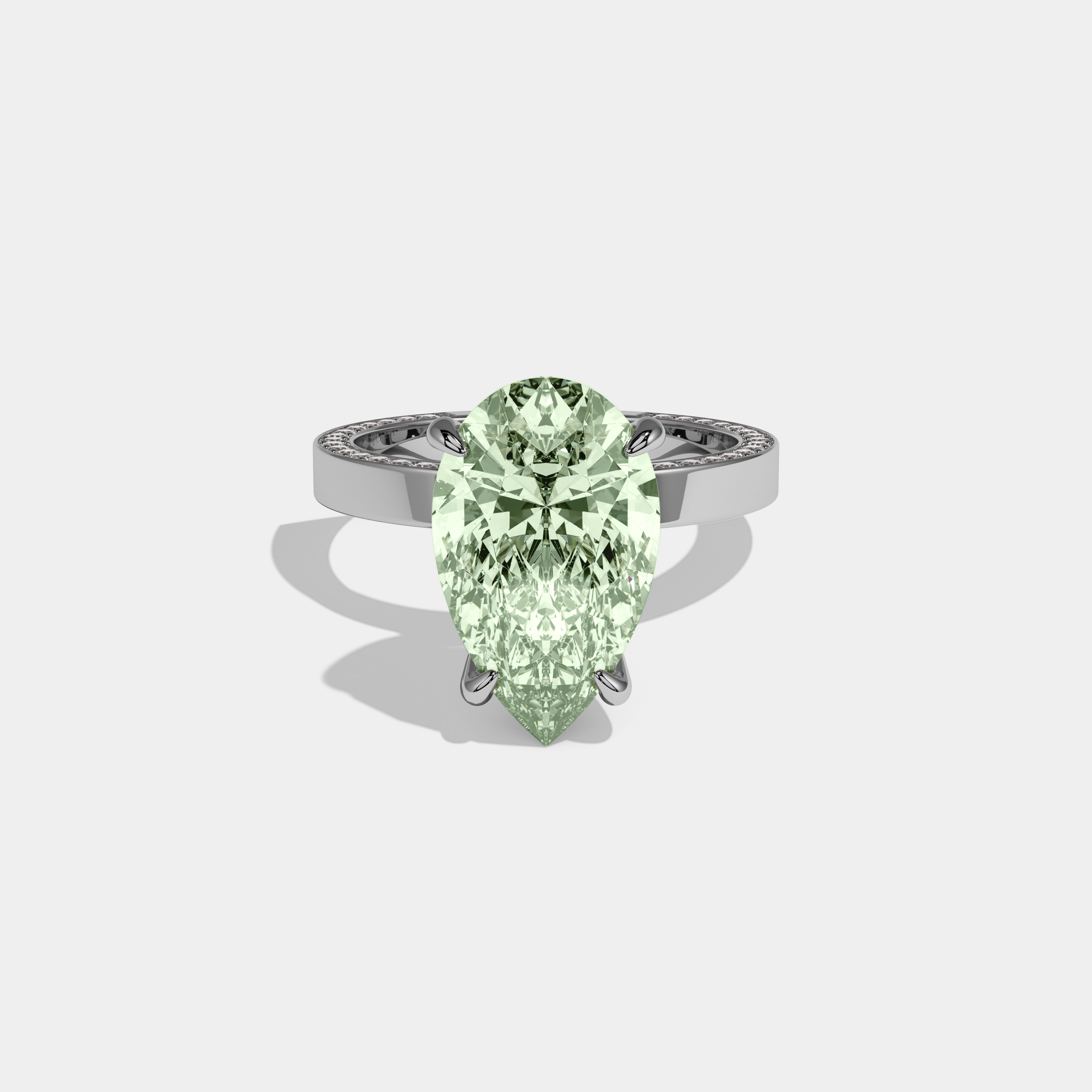Elizabeth Fancy Light Green Pear Cut Diamond Hidden Band Engagement Ring 6ct 18K White Gold