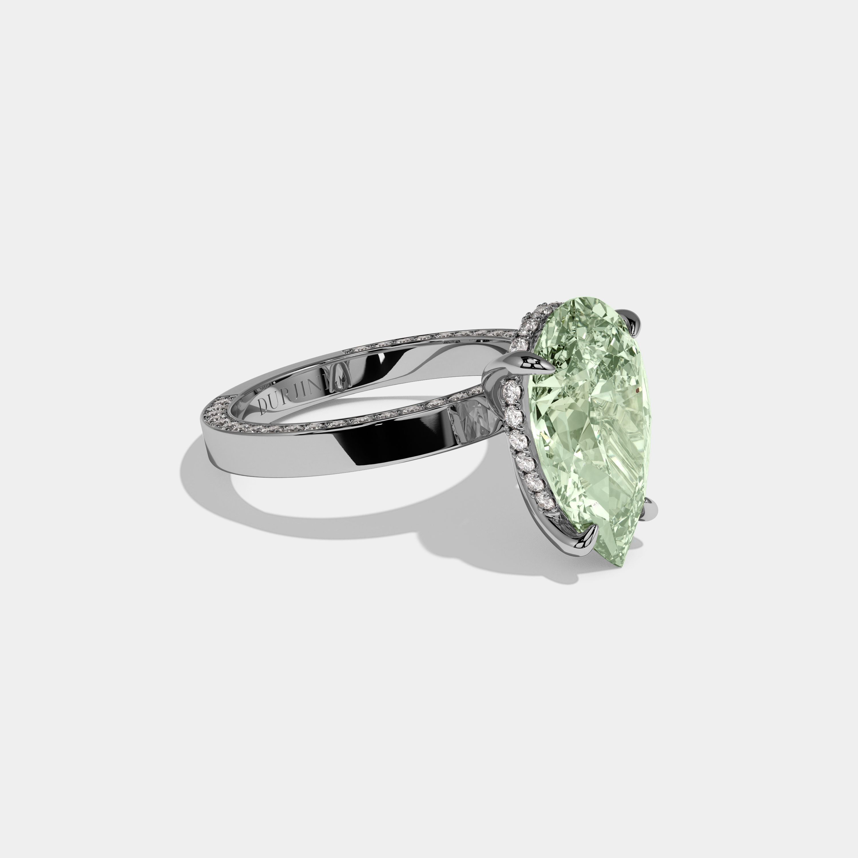 Elizabeth Fancy Light Green Pear Cut Diamond Hidden Band Engagement Ring 6ct 18K White Gold