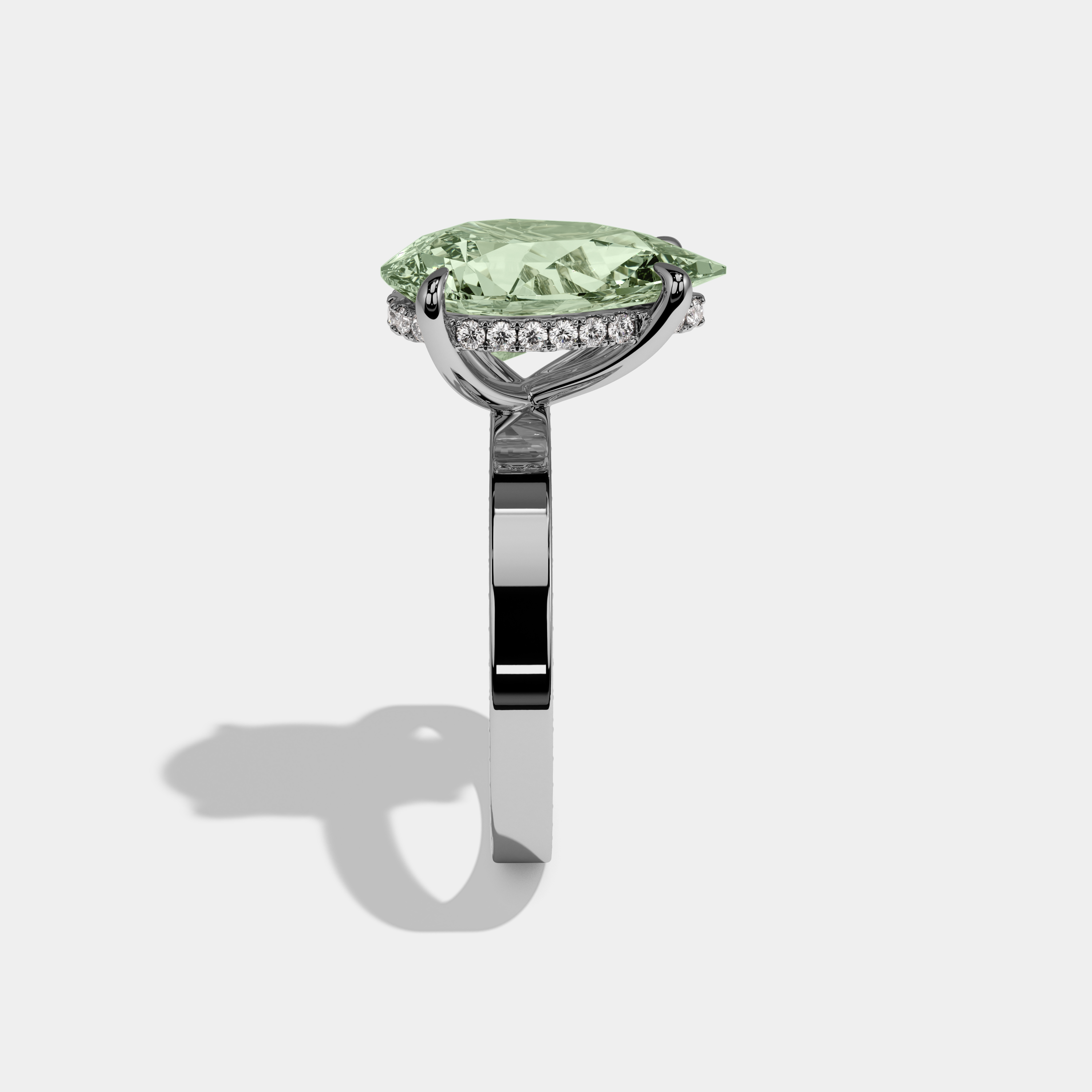 Elizabeth Fancy Light Green Pear Cut Diamond Hidden Band Engagement Ring 6ct 18K White Gold