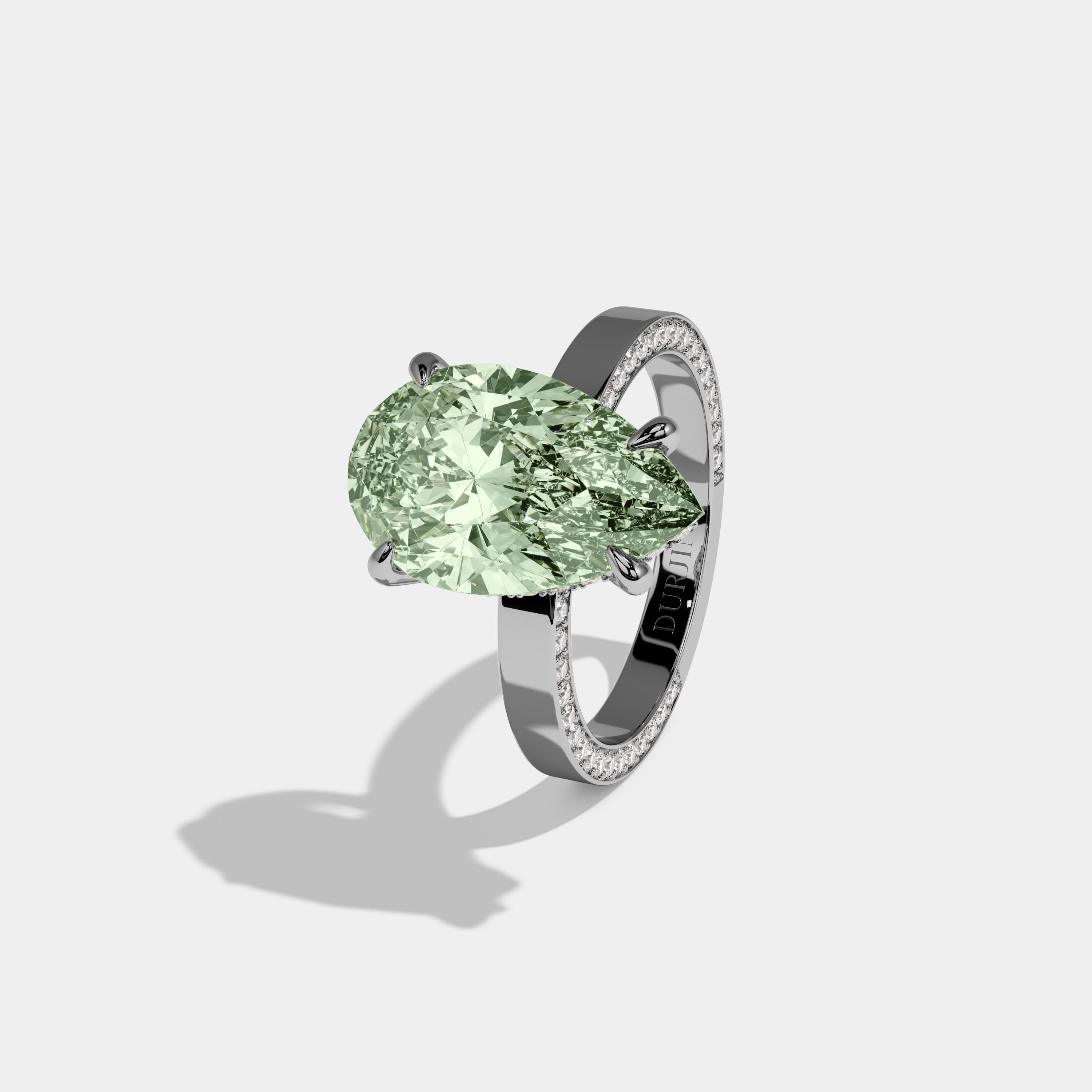 Elizabeth Fancy Light Green Pear Cut Diamond Hidden Band Engagement Ring 6ct 18K White Gold