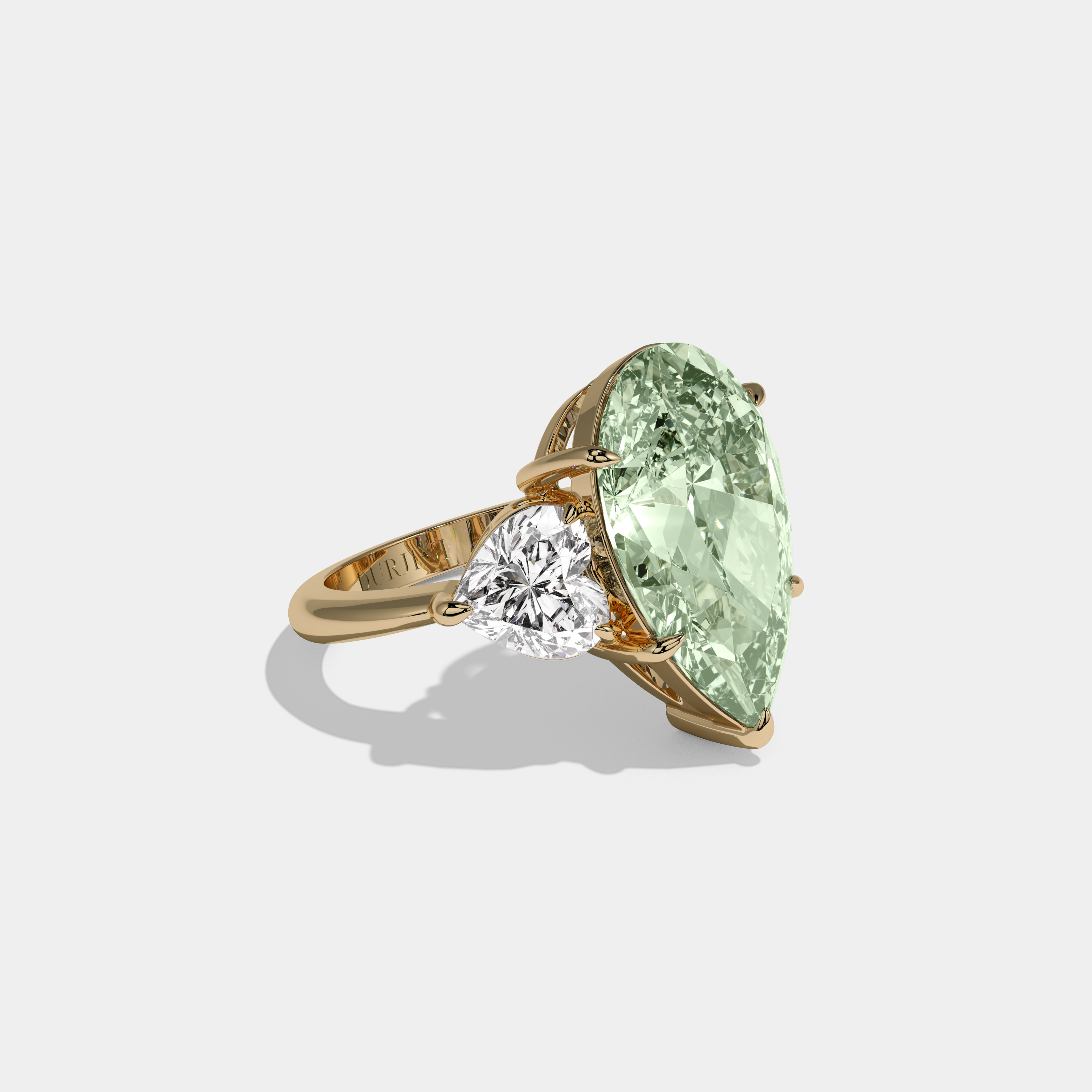 Alexandra Fancy Light Green Pear Cut Diamond Plain Band With Heart Cut Sides Engagement Ring 6ct 18K Yellow Gold