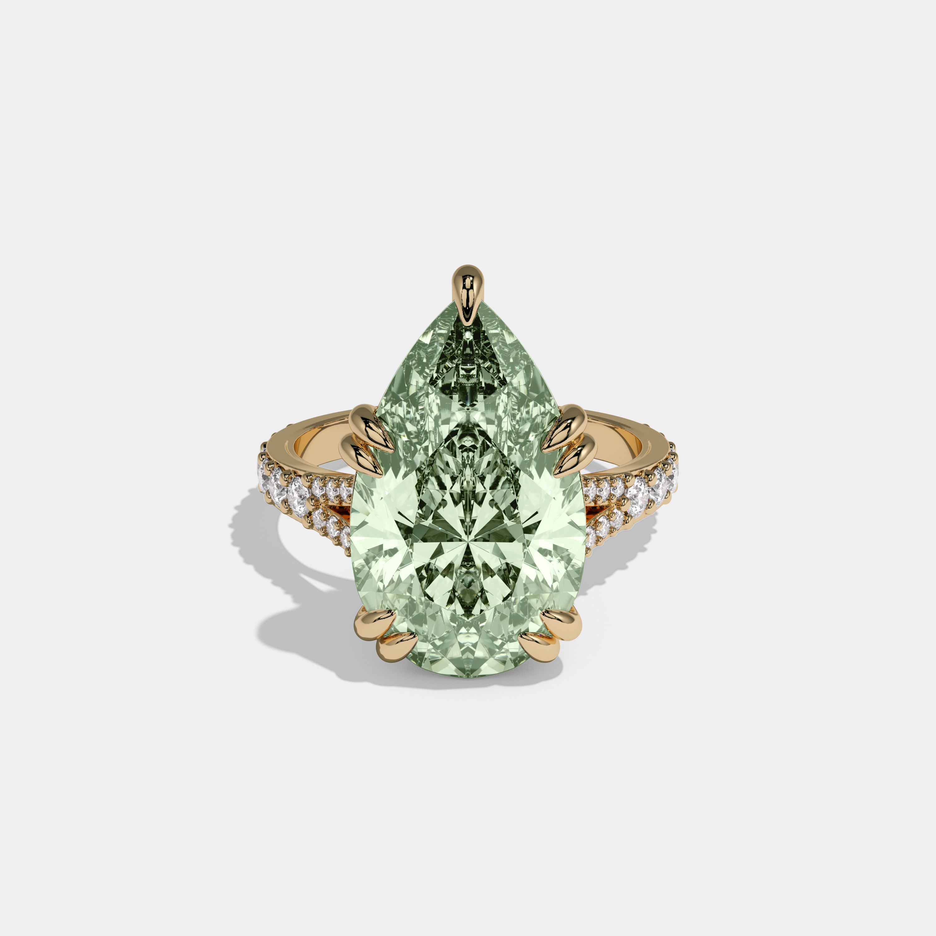 Alice Fancy Light Green Pear Brilliant Cut Diamond Band Engagement Ring 8ct 18K Yellow Gold