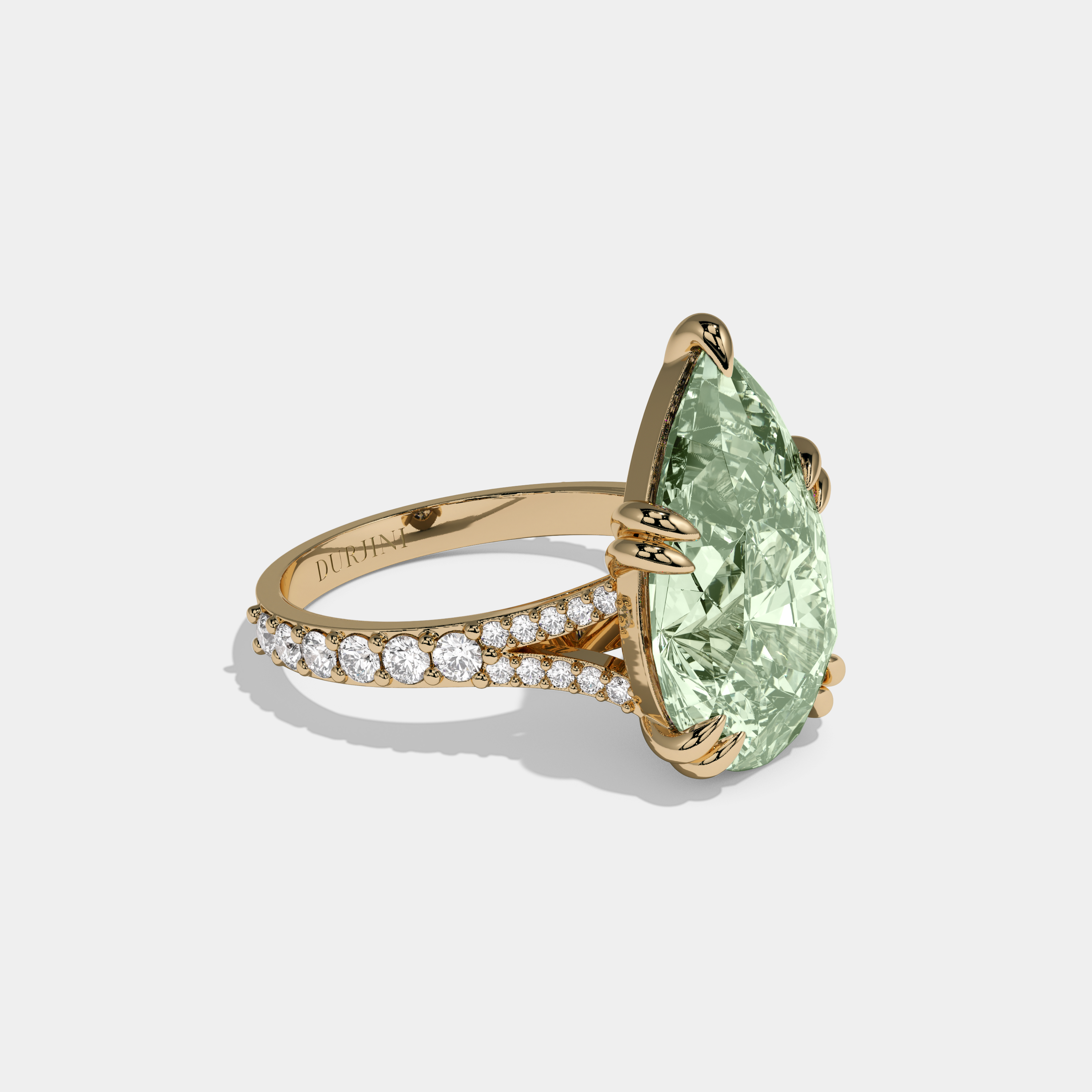 Alice Fancy Light Green Pear Brilliant Cut Diamond Band Engagement Ring 8ct 18K Yellow Gold