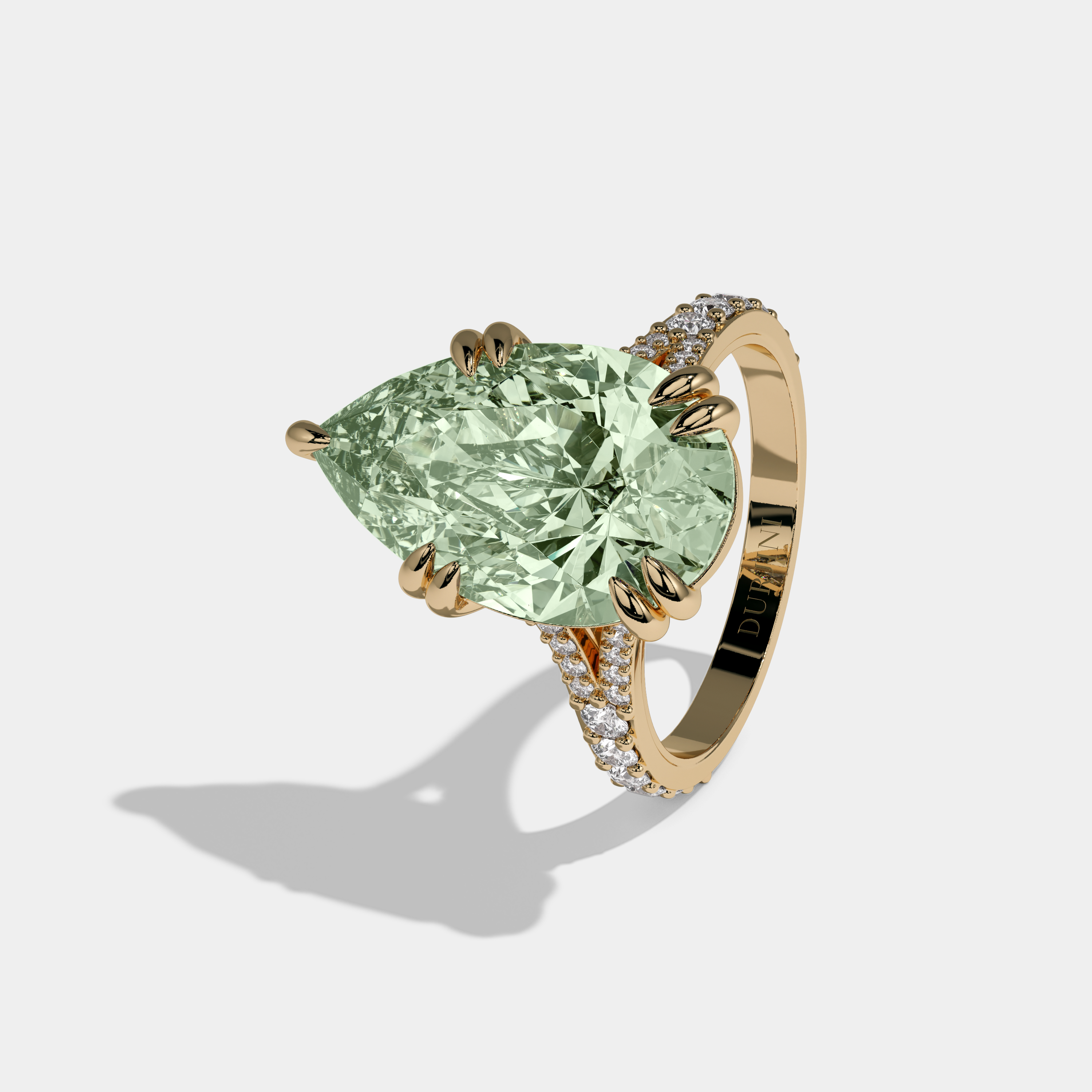 Alice Fancy Light Green Pear Brilliant Cut Diamond Band Engagement Ring 8ct 18K Yellow Gold