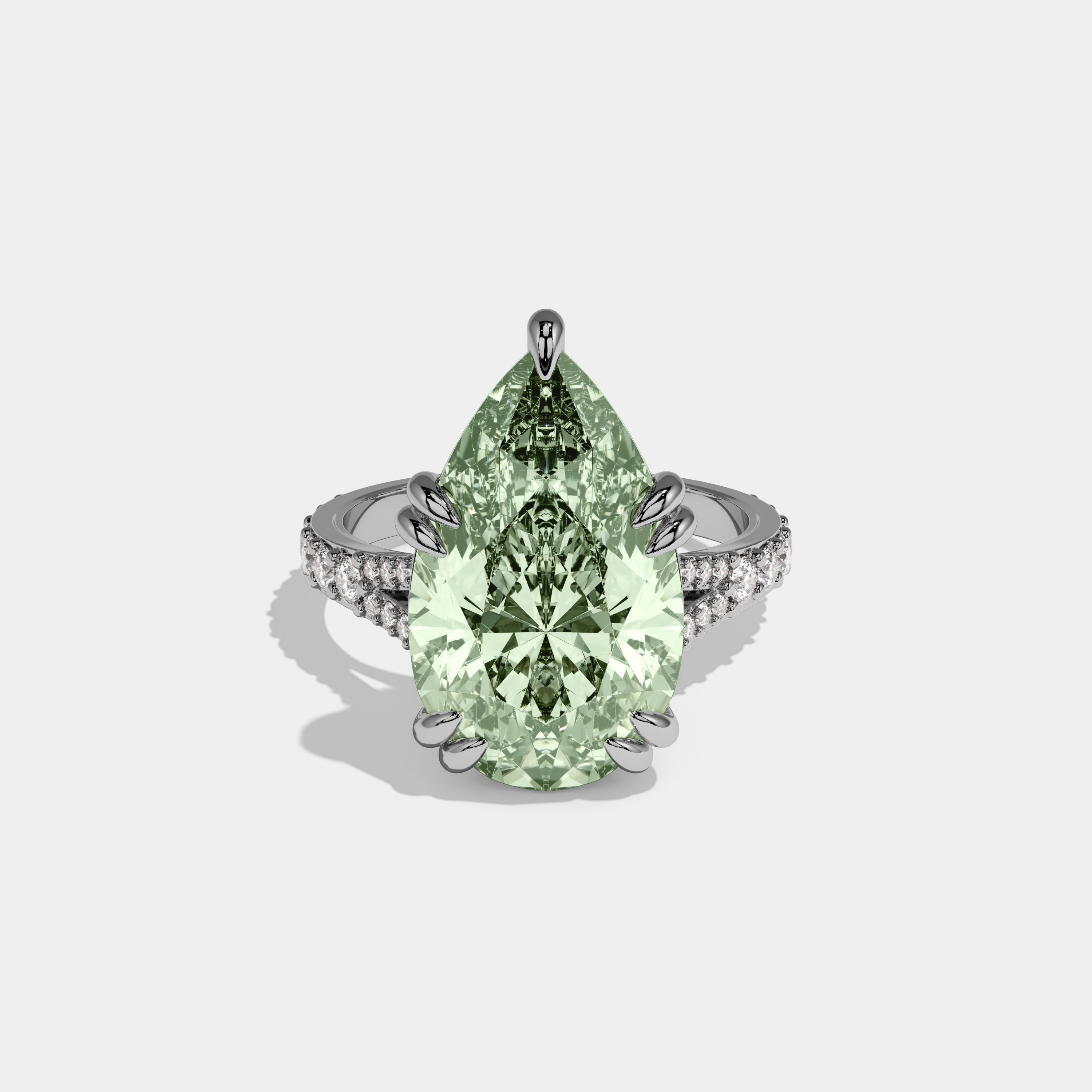 Louise Fancy Light Green Pear Brilliant Cut Diamond Band Engagement Ring 8ct 18K White Gold