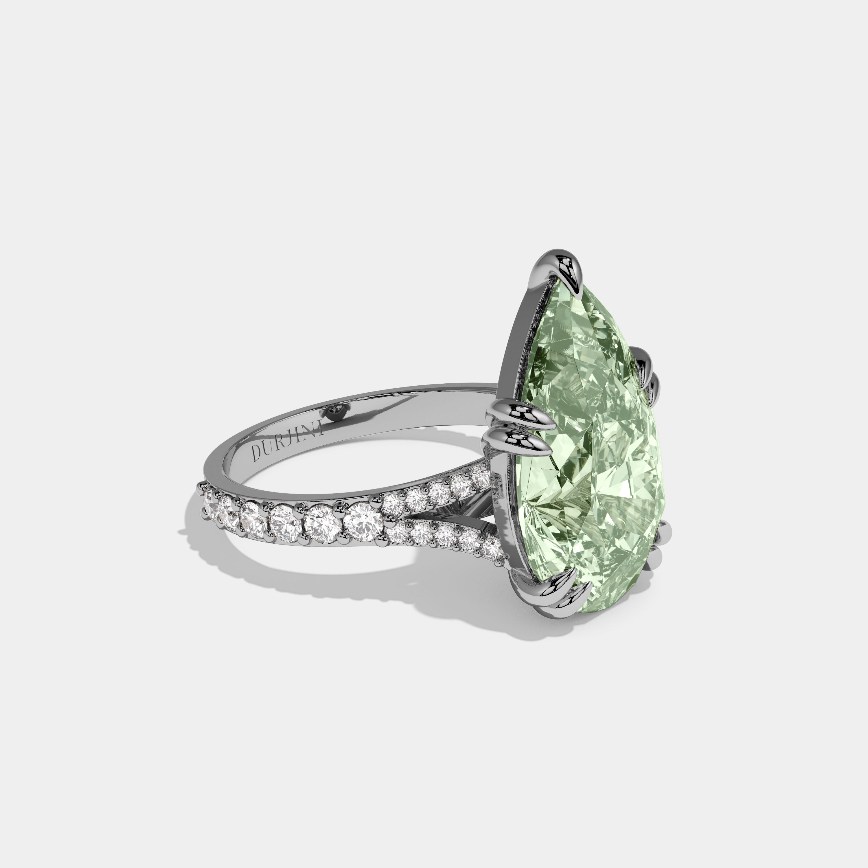 Louise Fancy Light Green Pear Brilliant Cut Diamond Band Engagement Ring 8ct 18K White Gold